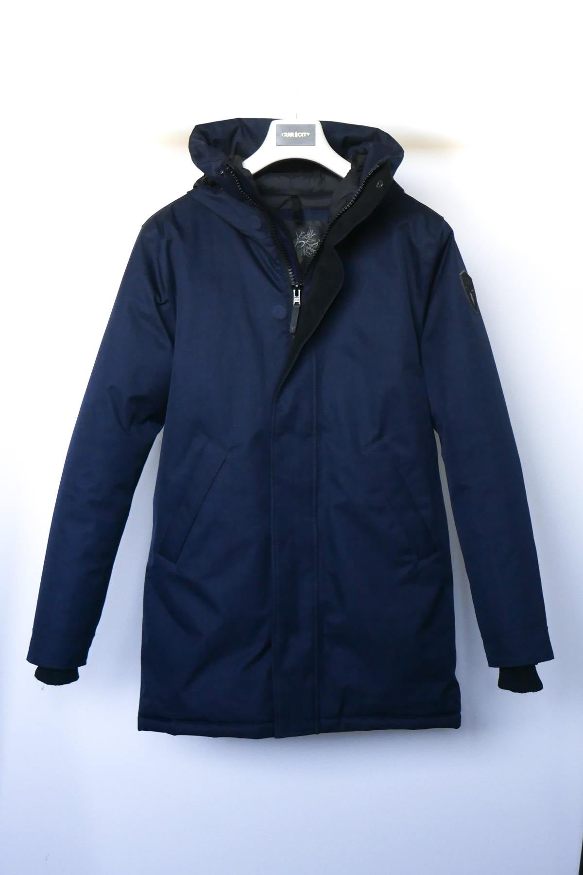 Men's navy blue polyester parka - Image n°3