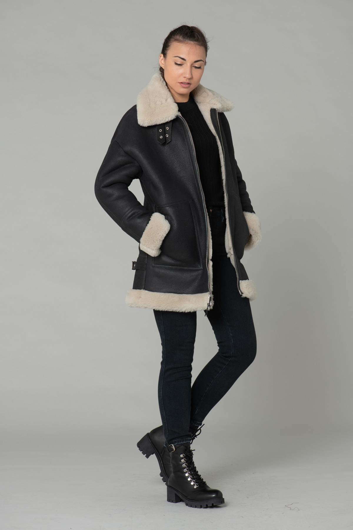 Long loose shearling coat - Image n°2