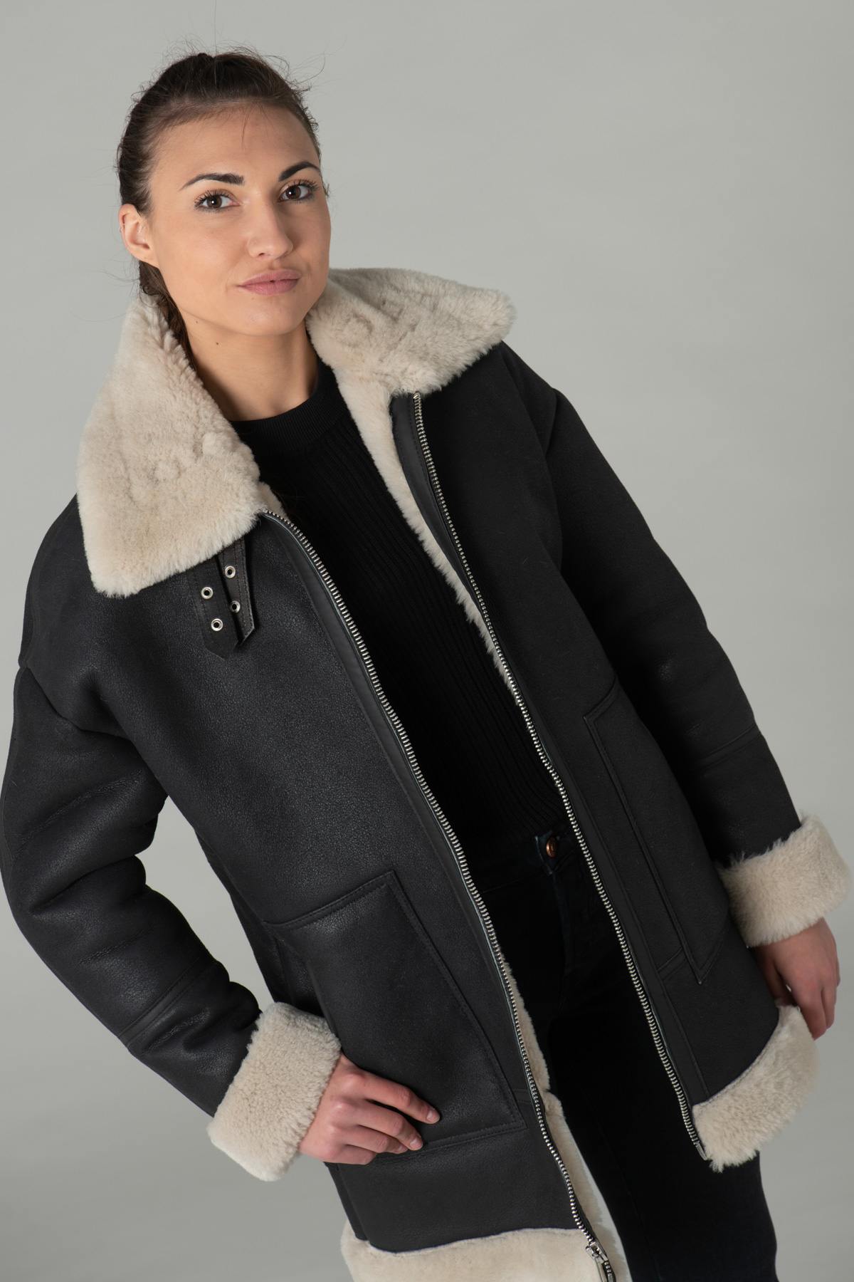 Long loose shearling coat - Image n°3