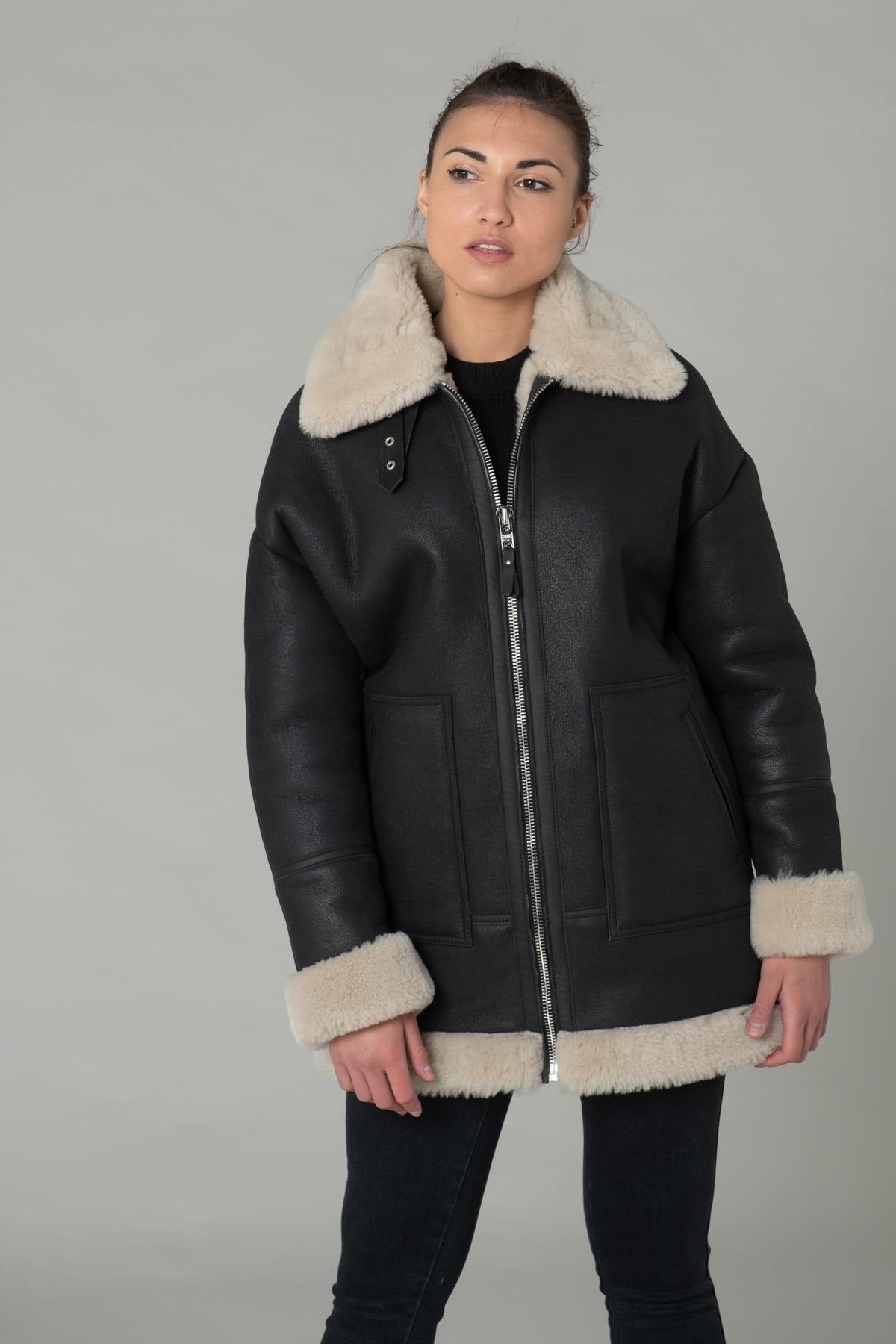 Long loose shearling coat - Image n°5