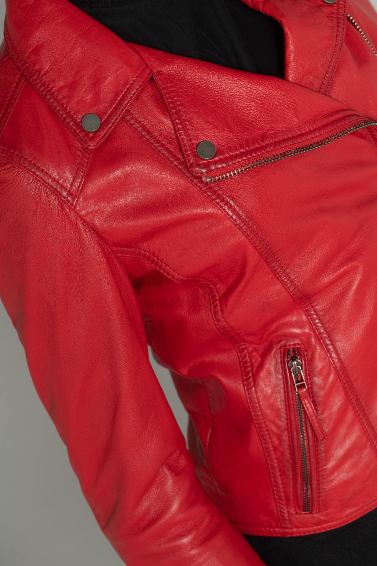 Women's red leather perfecto - Image n°9