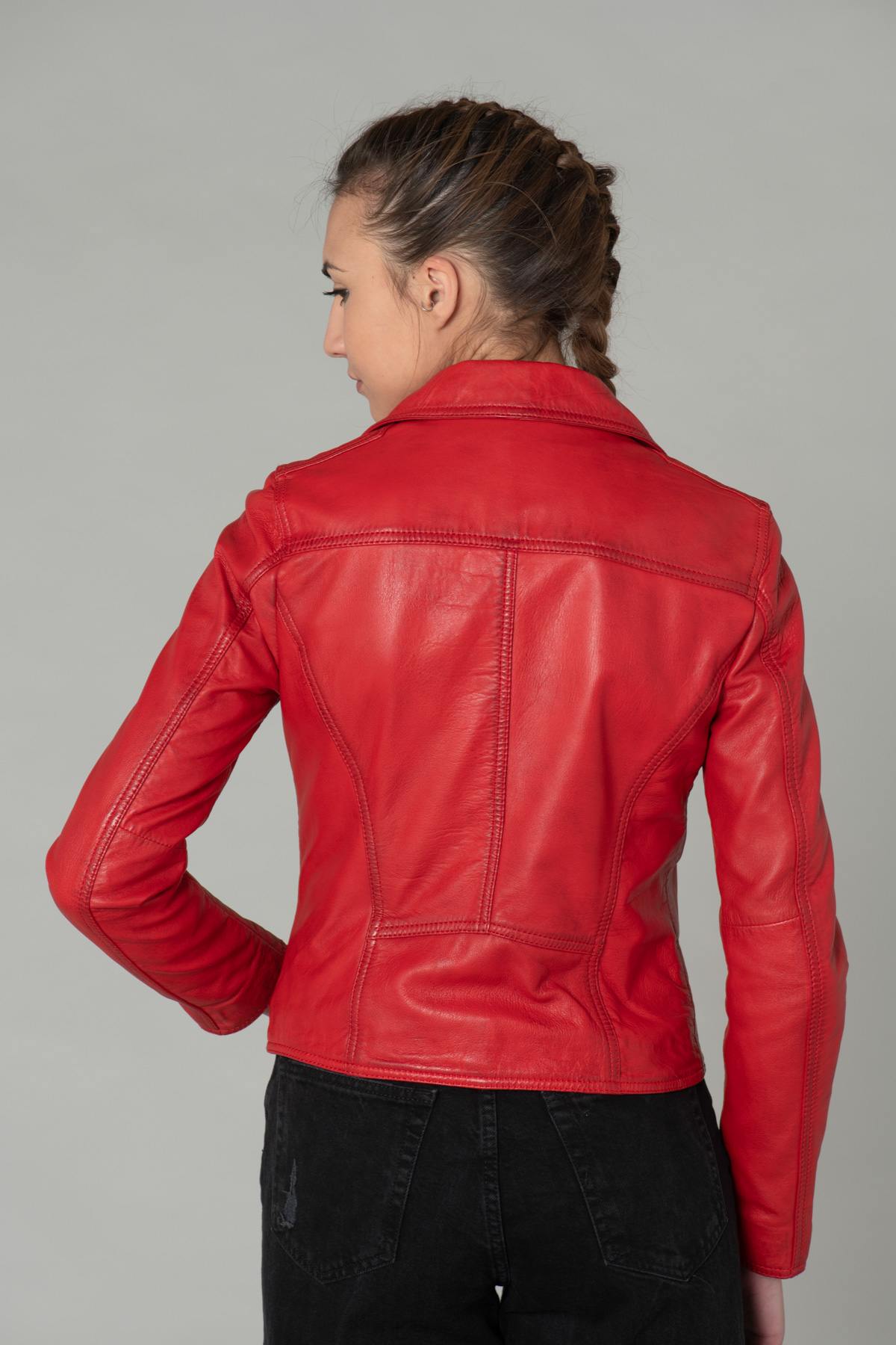 Women's red leather perfecto - Image n°6