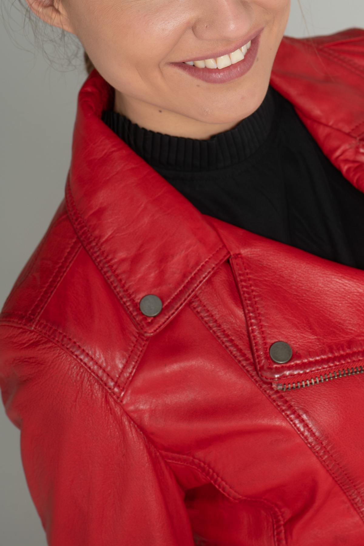 Women's red leather perfecto - Image n°7