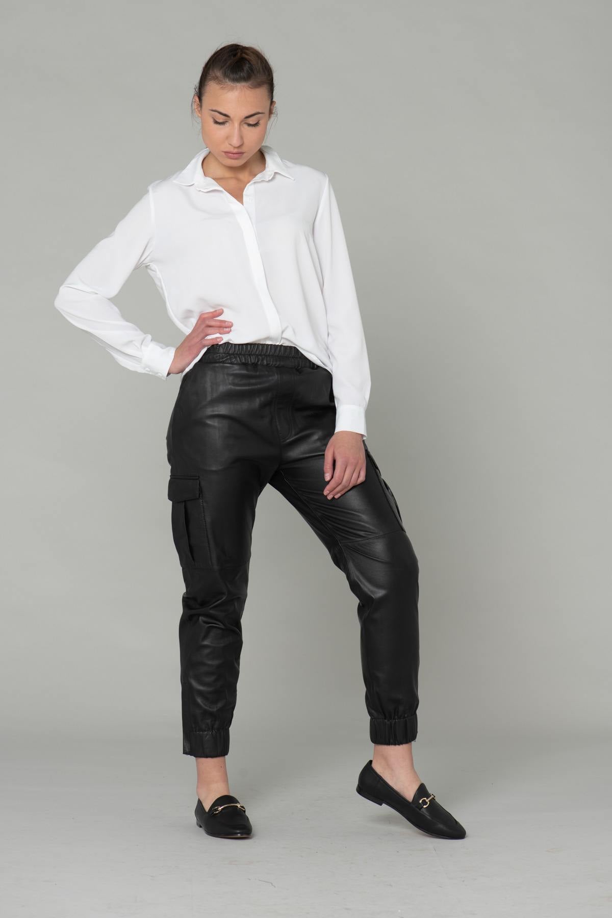 Black leather battle style pants - Image n°4