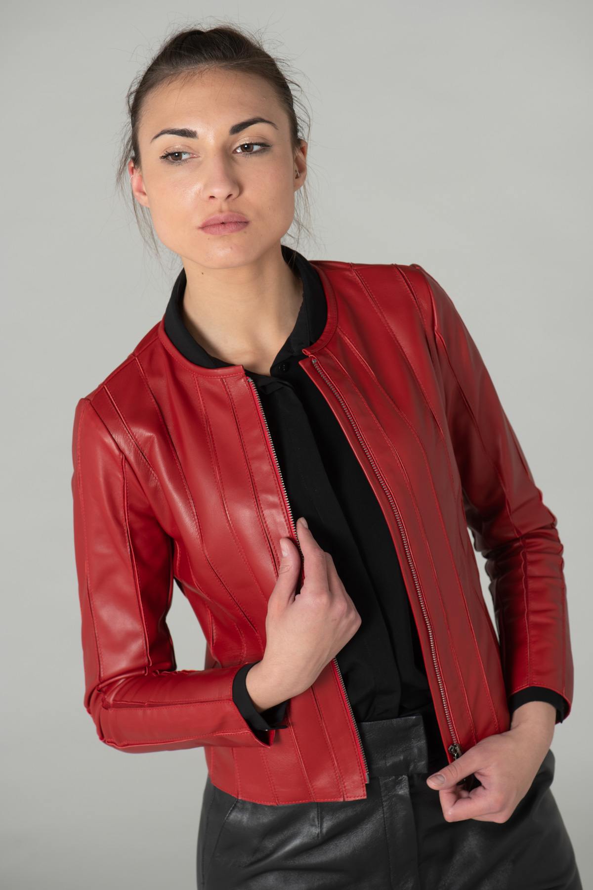 Red Genuine Leather Spencer - Image n°1