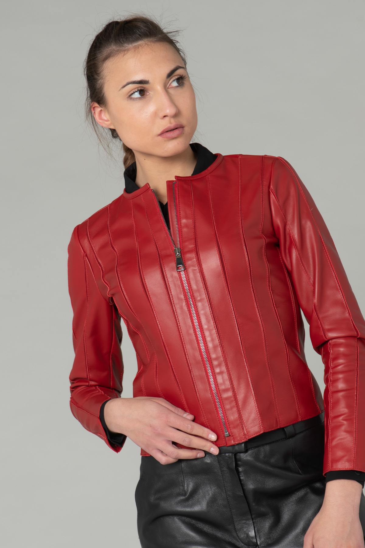 Red Genuine Leather Spencer - Image n°3