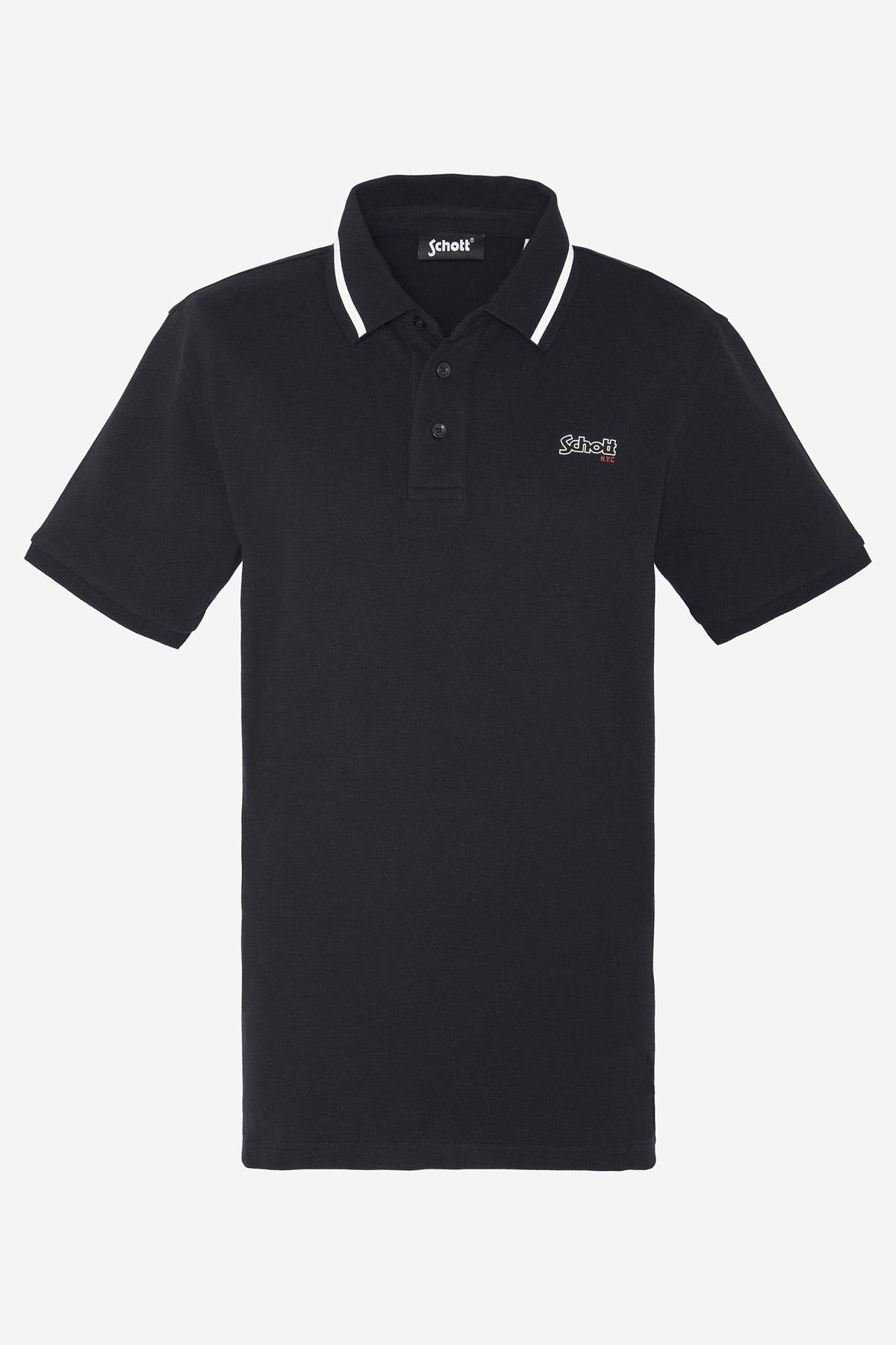 Black cotton polo shirt - Image n°1