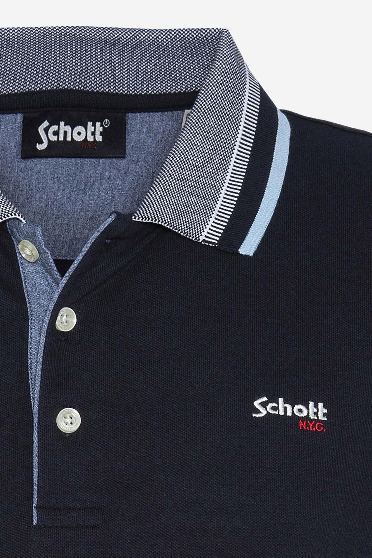 Men's navy blue polo shirt with striped collar - Image n°4