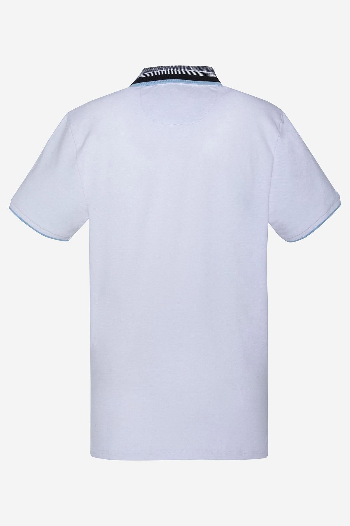 White cotton polo shirt with striped collar - Image n°3