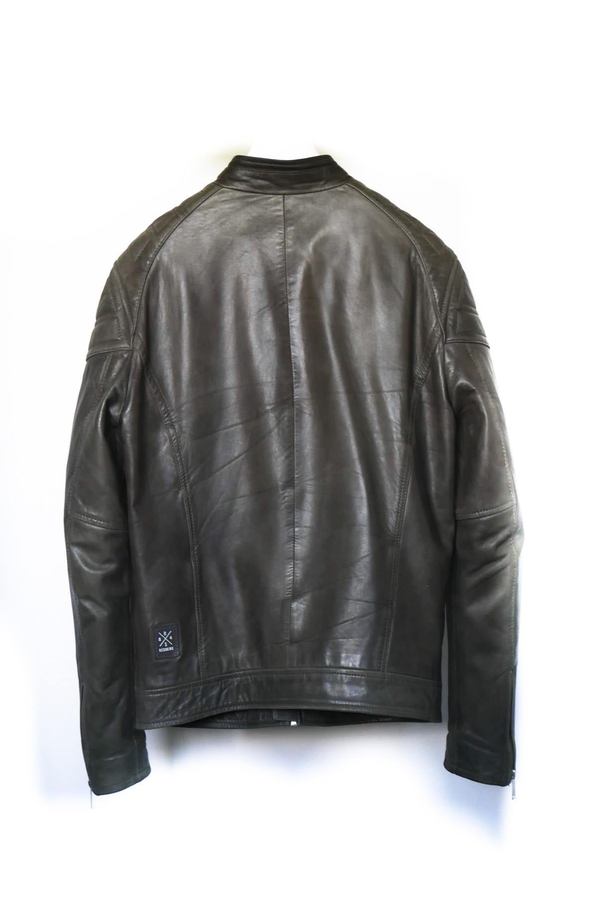 Men's khaki leather jacket - Image n°3