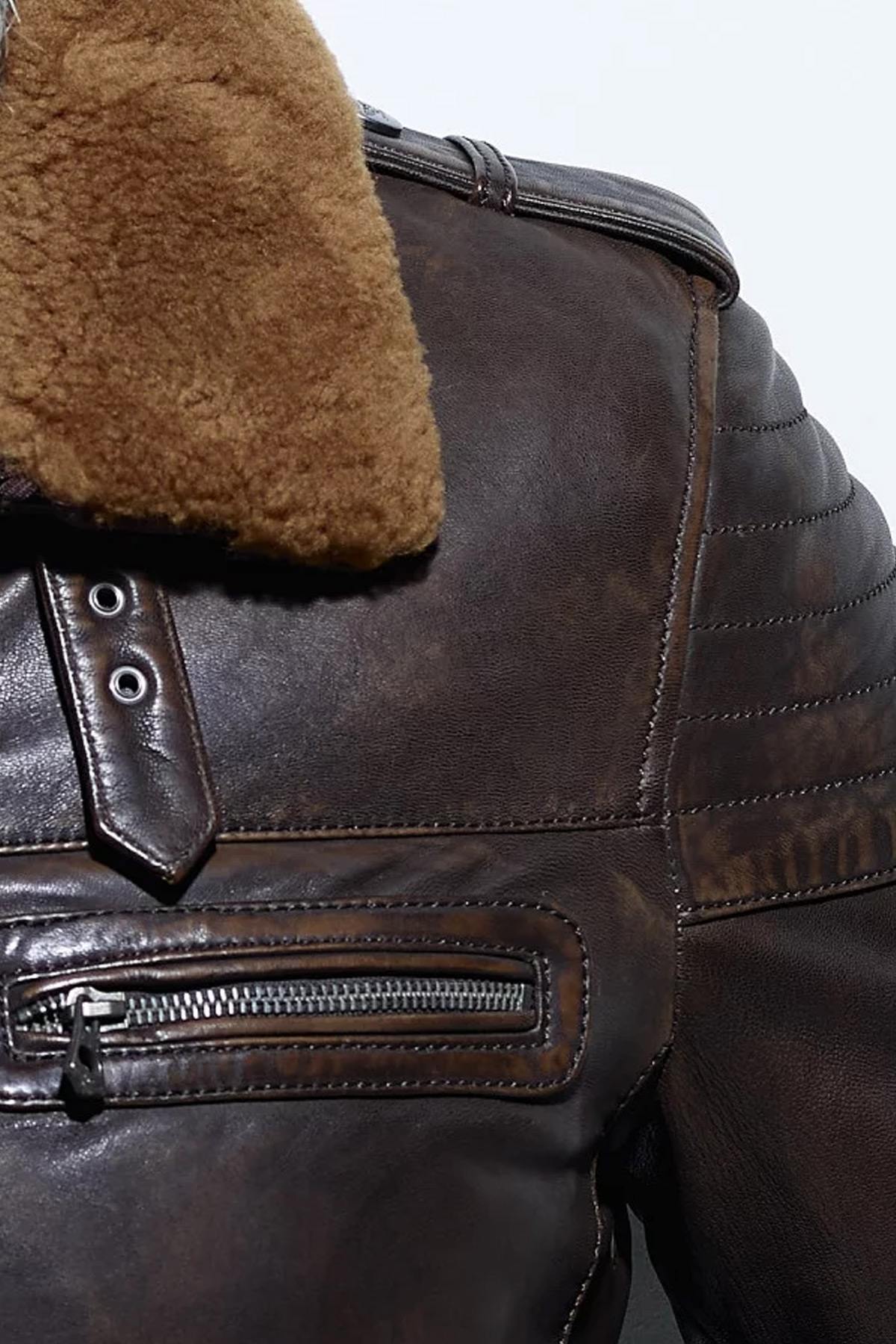 Vintage leather jacket with removable sheepskin collar - Image n°5