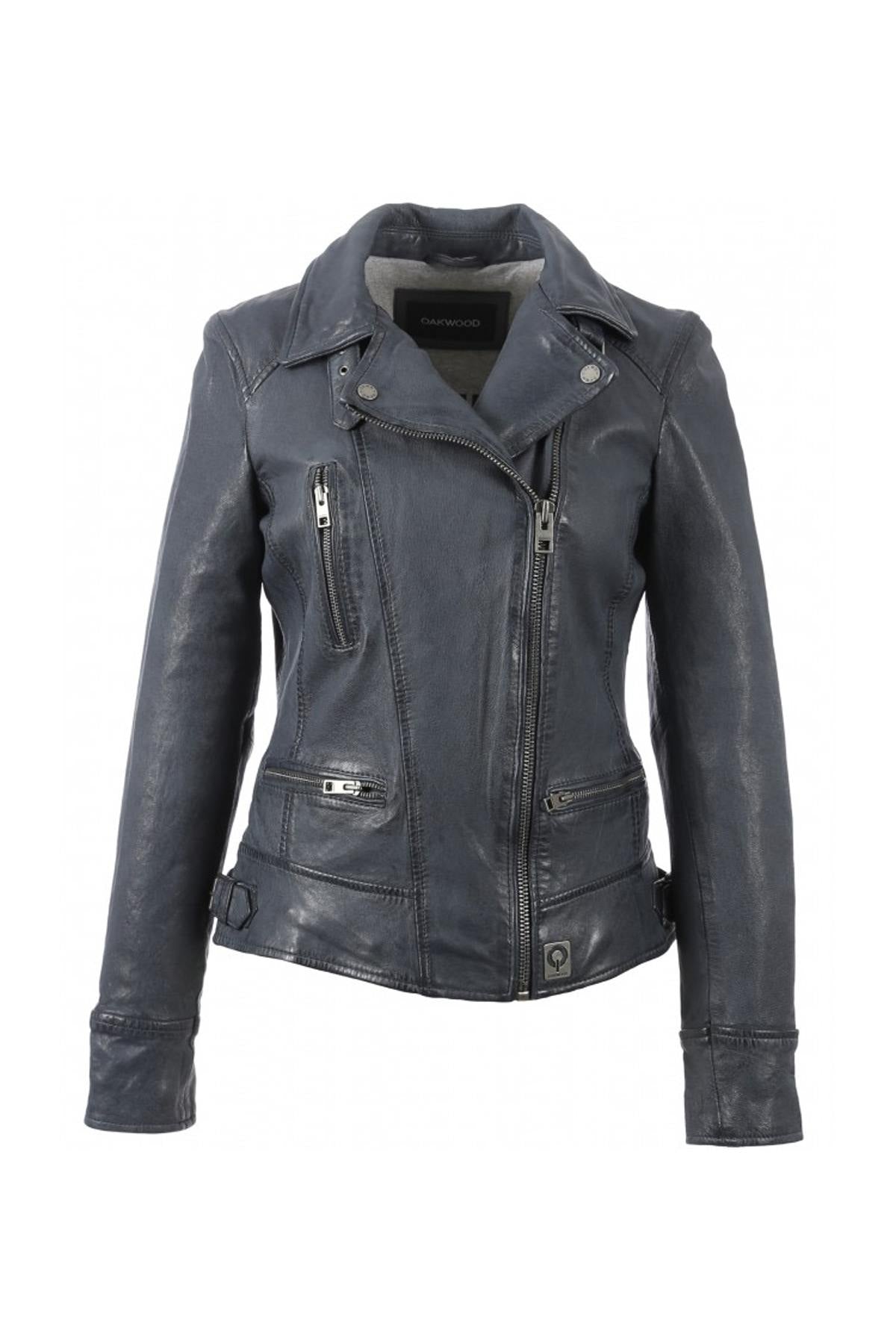 Blue sheepskin perfecto style jacket - Image n°7