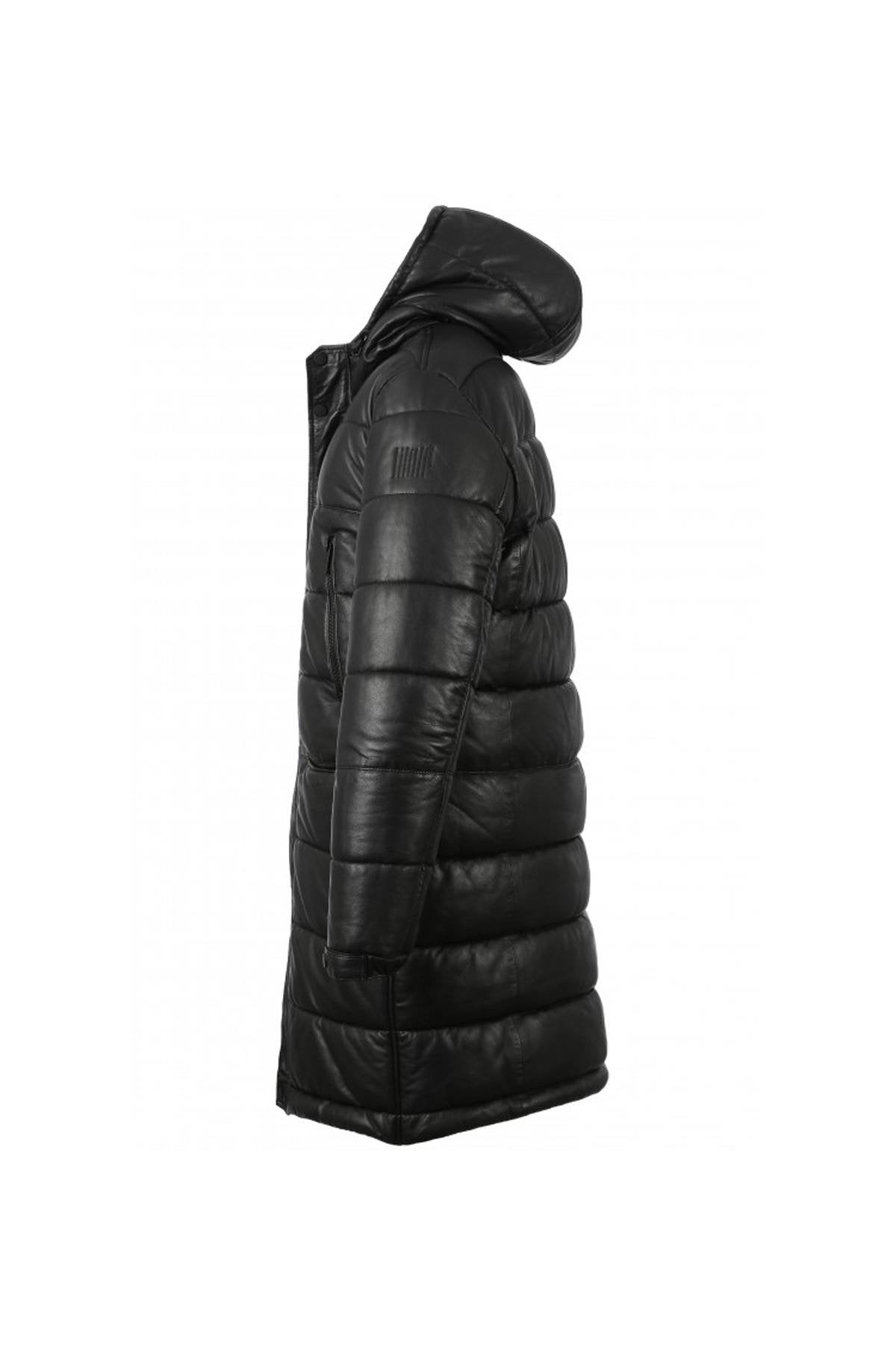 Men's long black leather down jacket - Image n°12