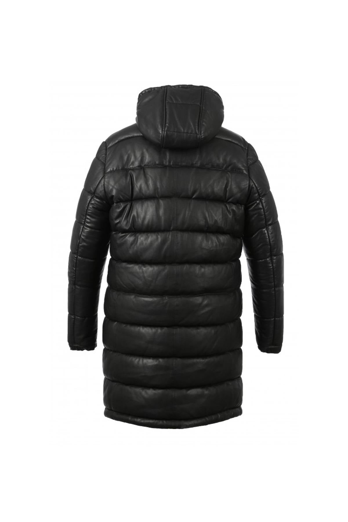 Men's long black leather down jacket - Image n°13