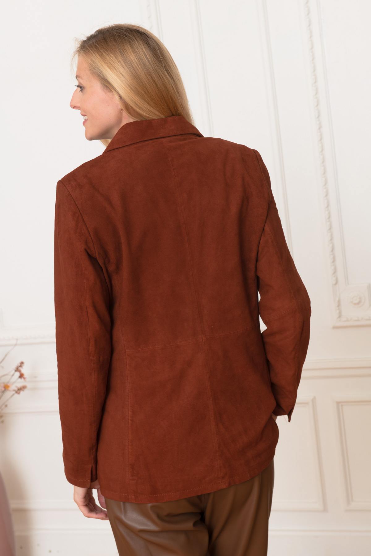 Women's brown goatskin leather blazer - Image n°6