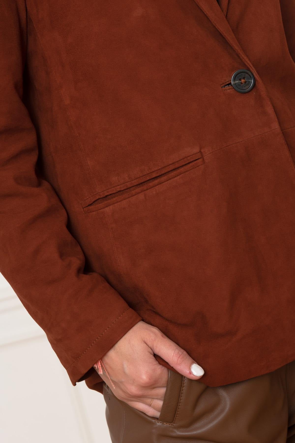 Women's brown goatskin leather blazer - Image n°7