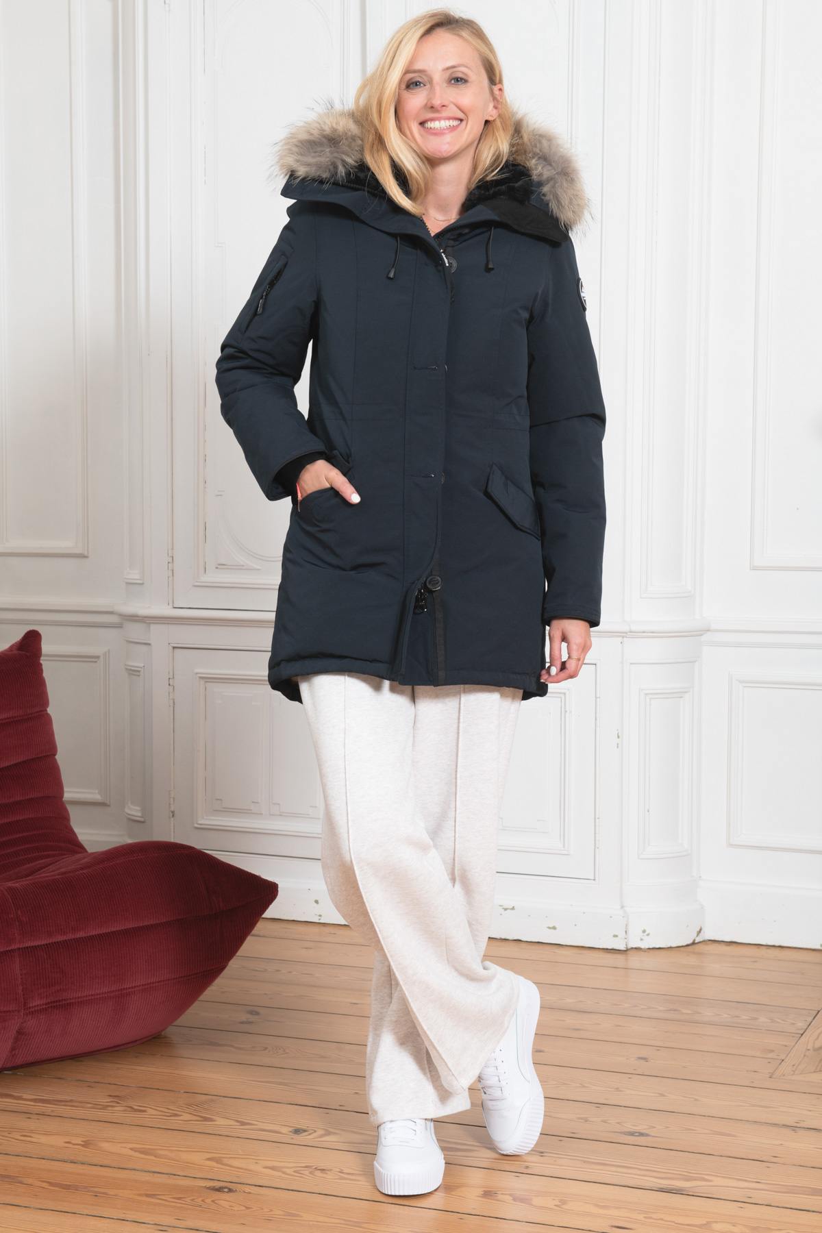 Women's fleece parka with fur - Image n°2