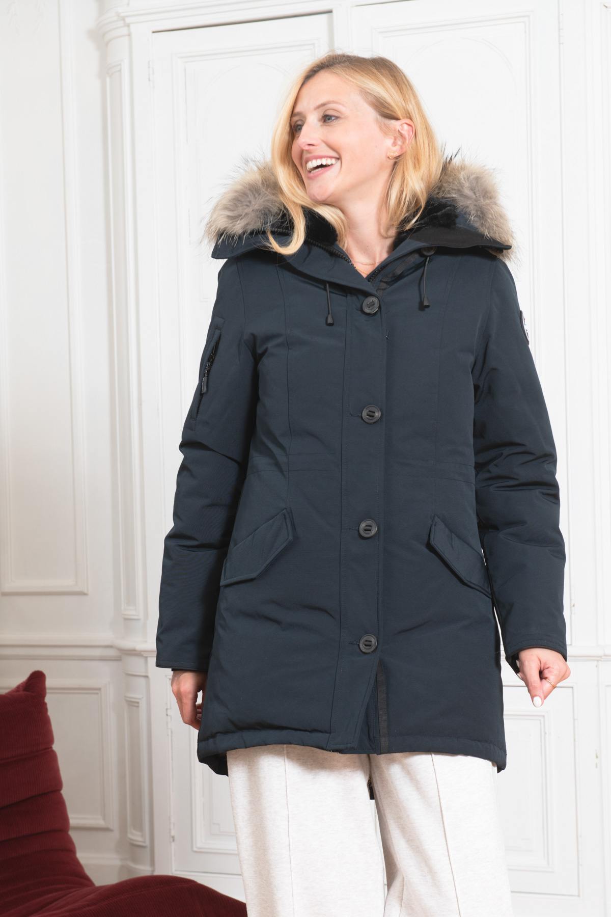 Women's fleece parka with fur - Image n°1