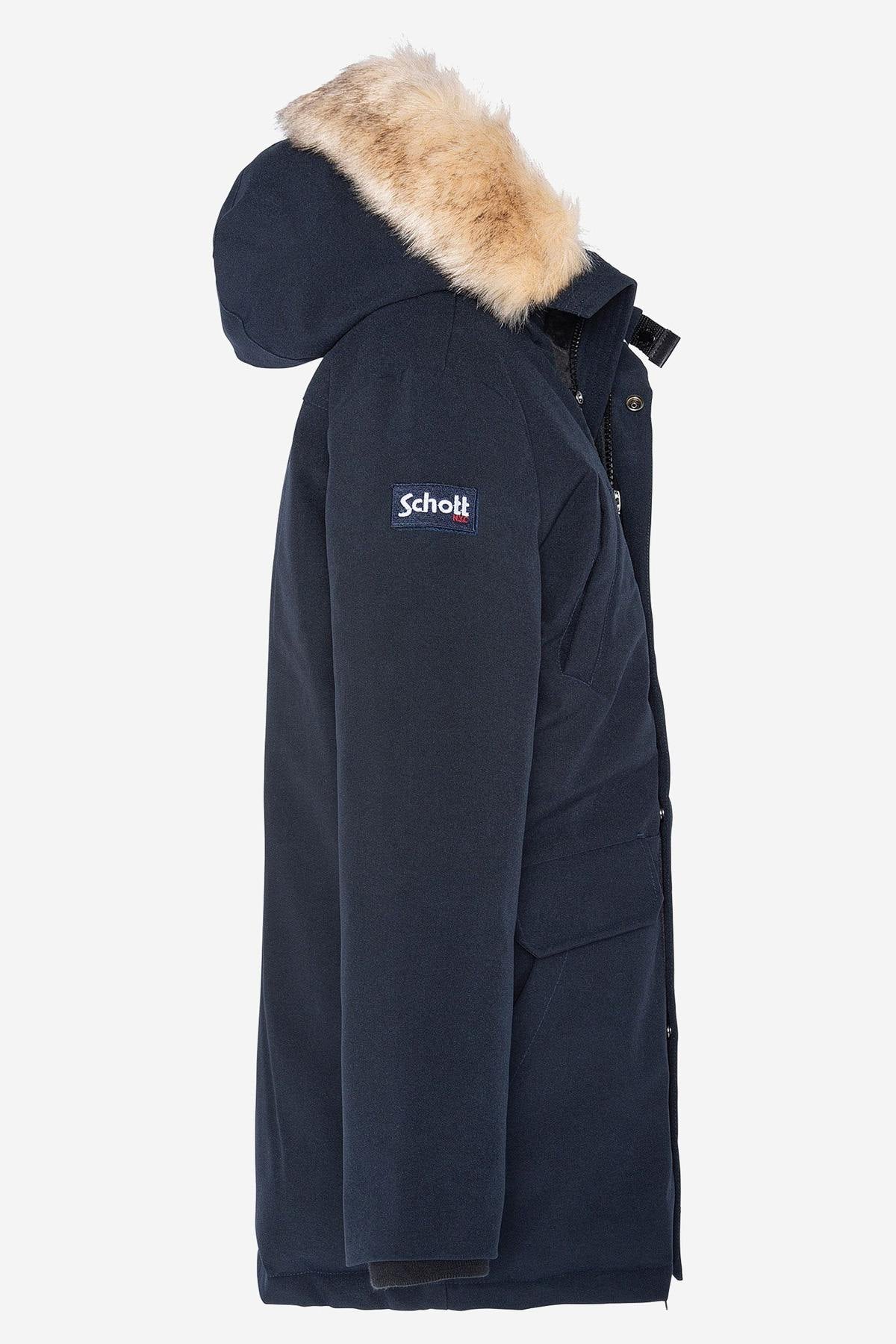 Boys' navy blue parka with fur-lined collar - Image n°2