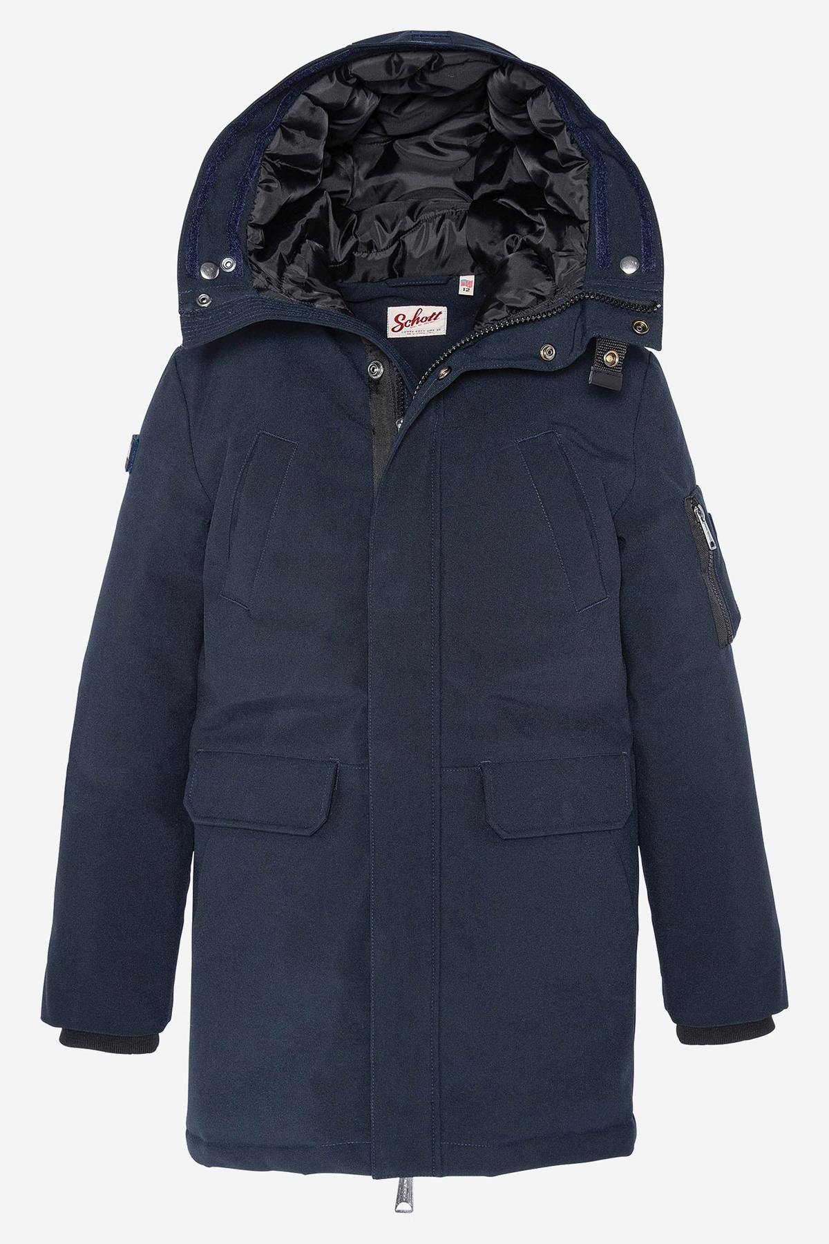 Boys' navy blue parka with fur-lined collar - Image n°3