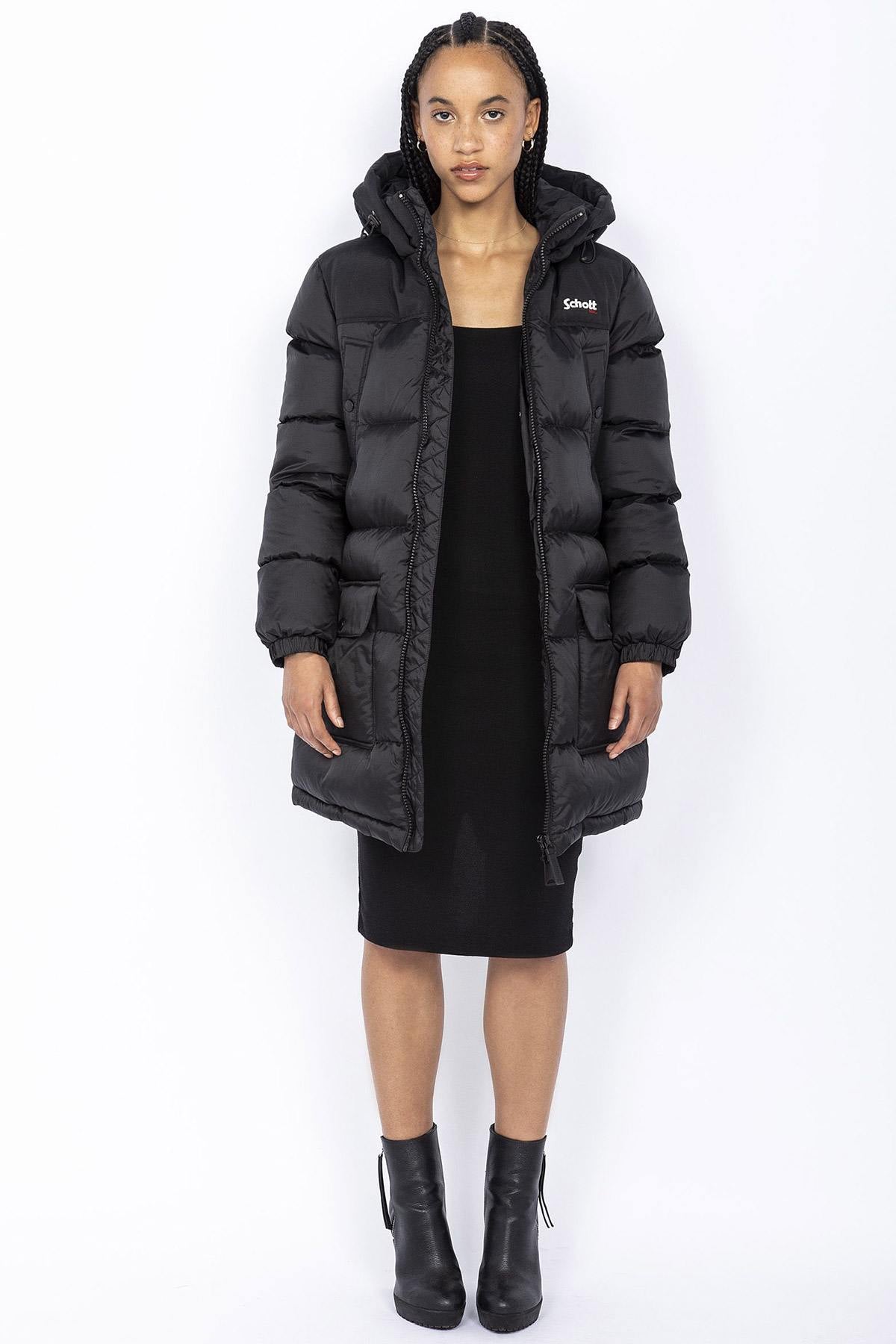 Women's long hooded down jacket - Image n°2