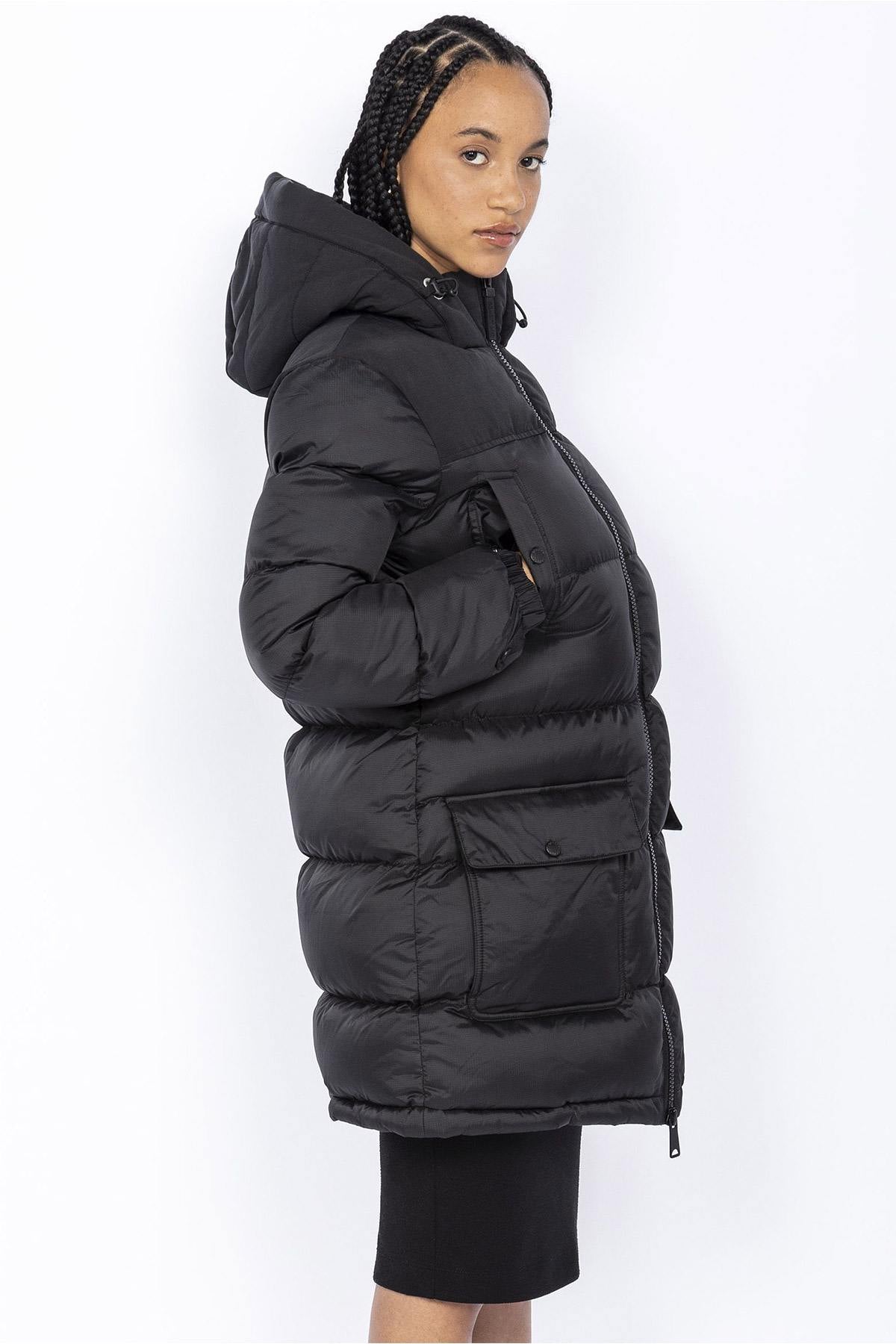 Women's long hooded down jacket - Image n°3