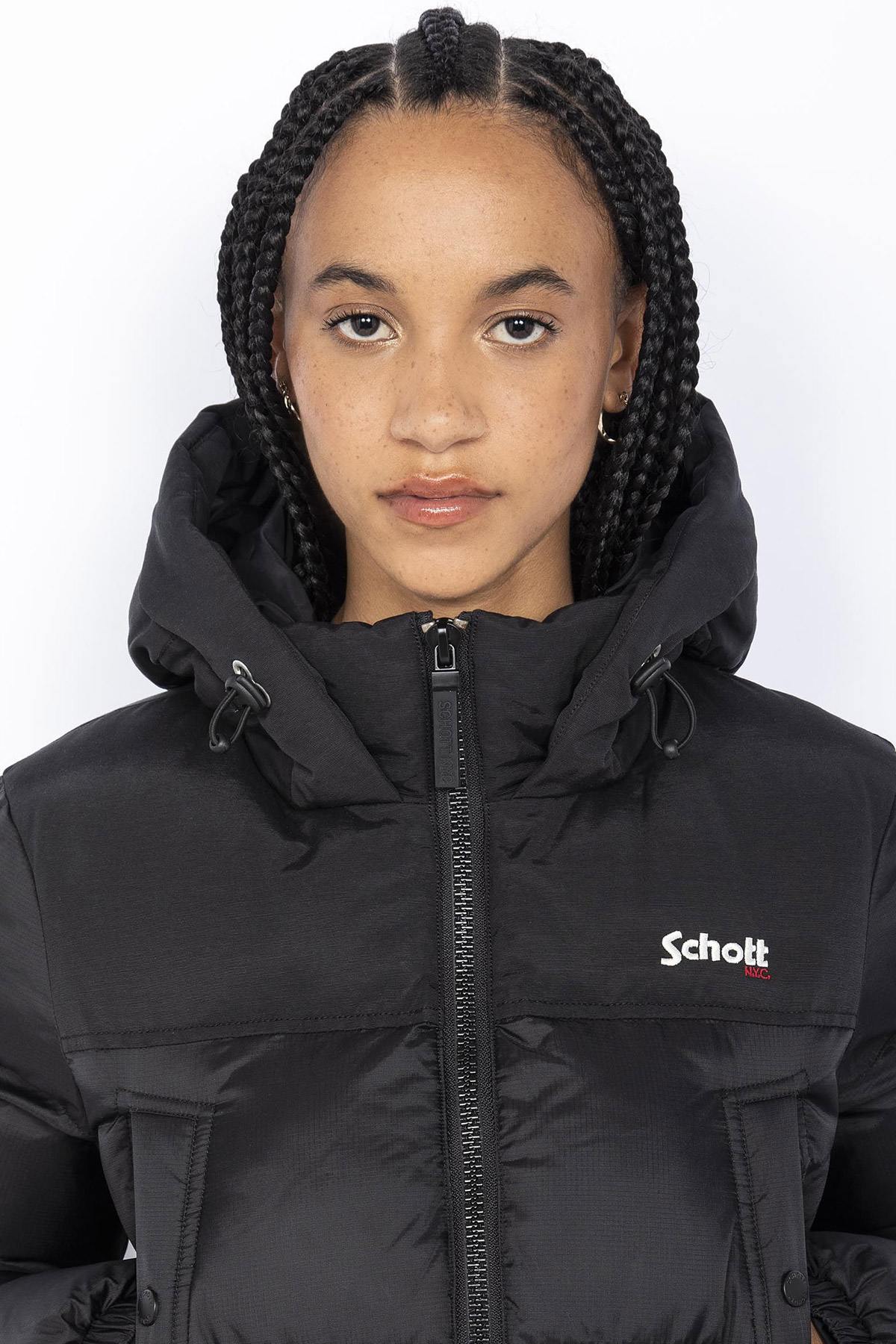 Women's long hooded down jacket - Image n°5