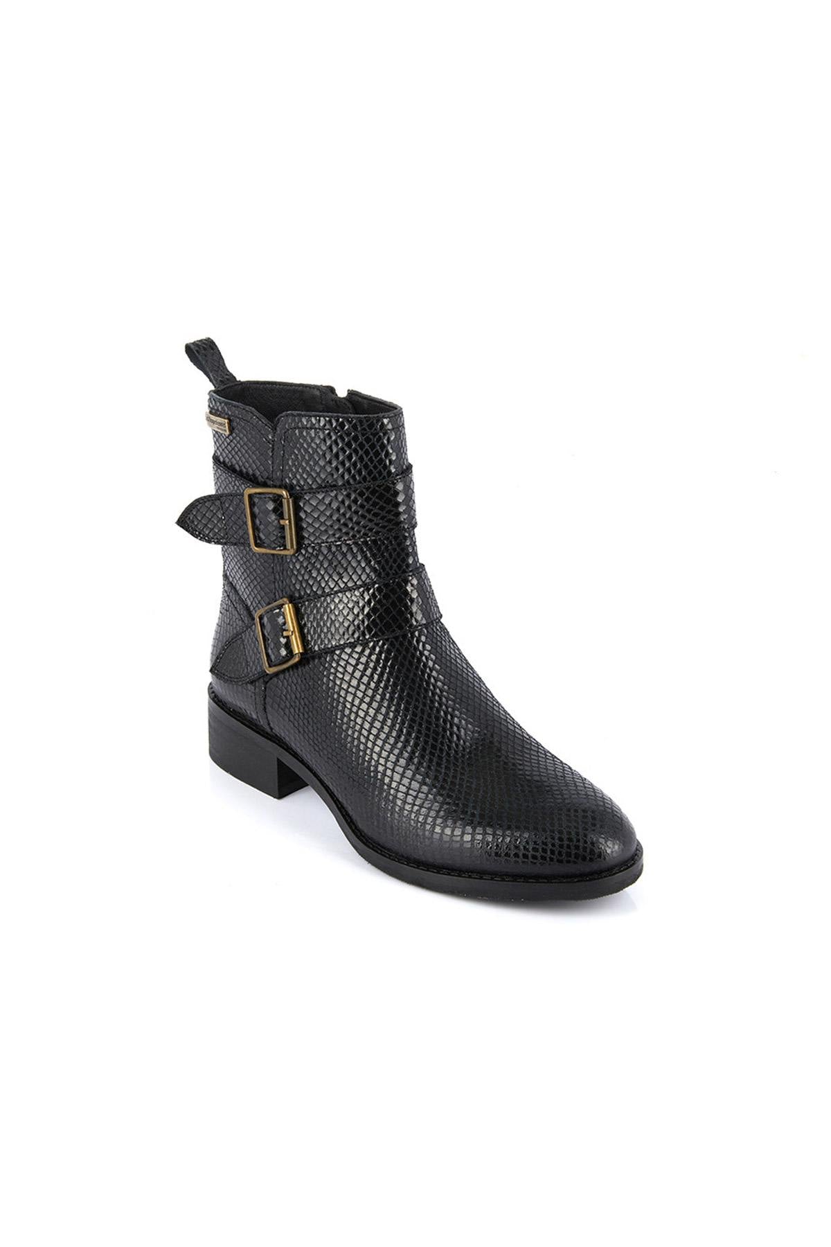 Black snake-effect leather boots - Image n°1