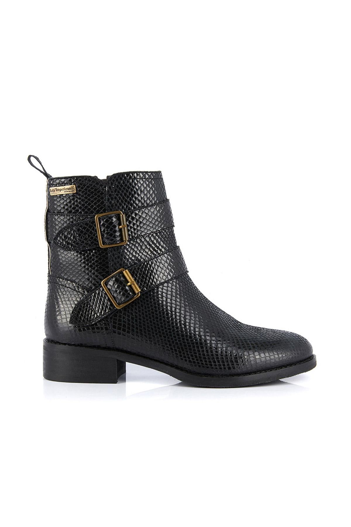 Black snake-effect leather boots - Image n°2