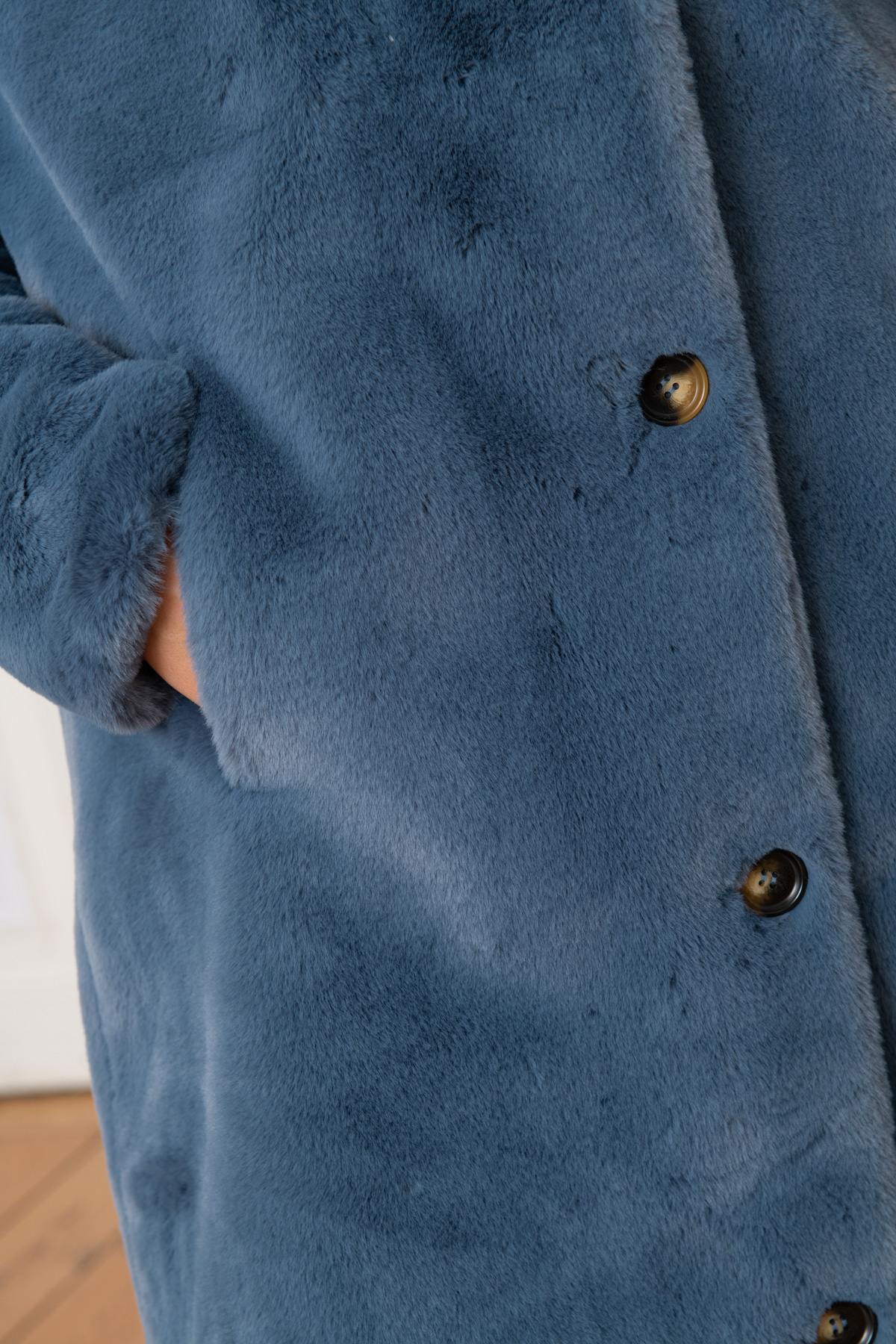 Long blue faux fur coat - Image n°8