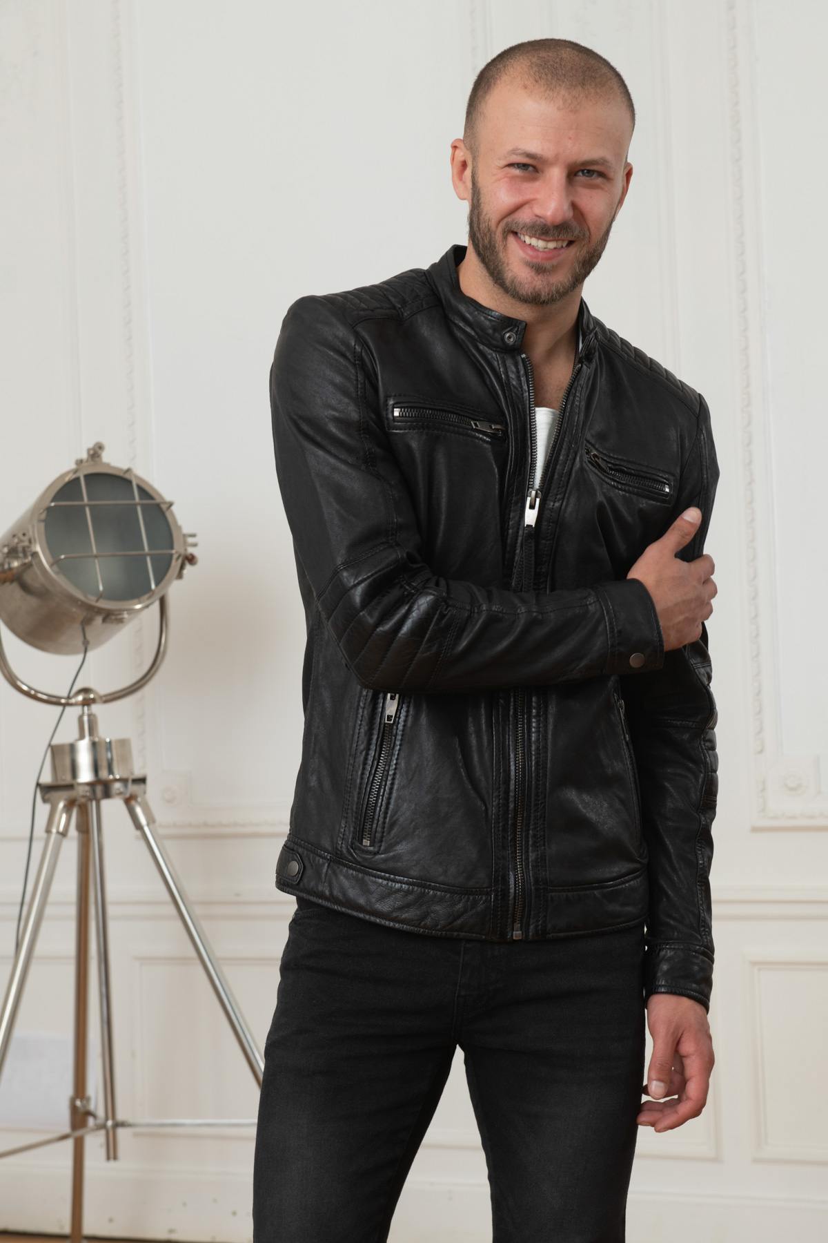 Black genuine leather jacket - Image n°1