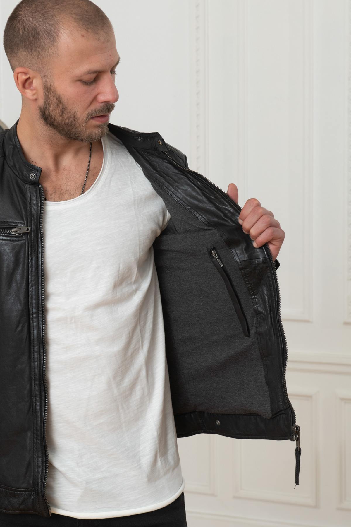 Black genuine leather jacket - Image n°6