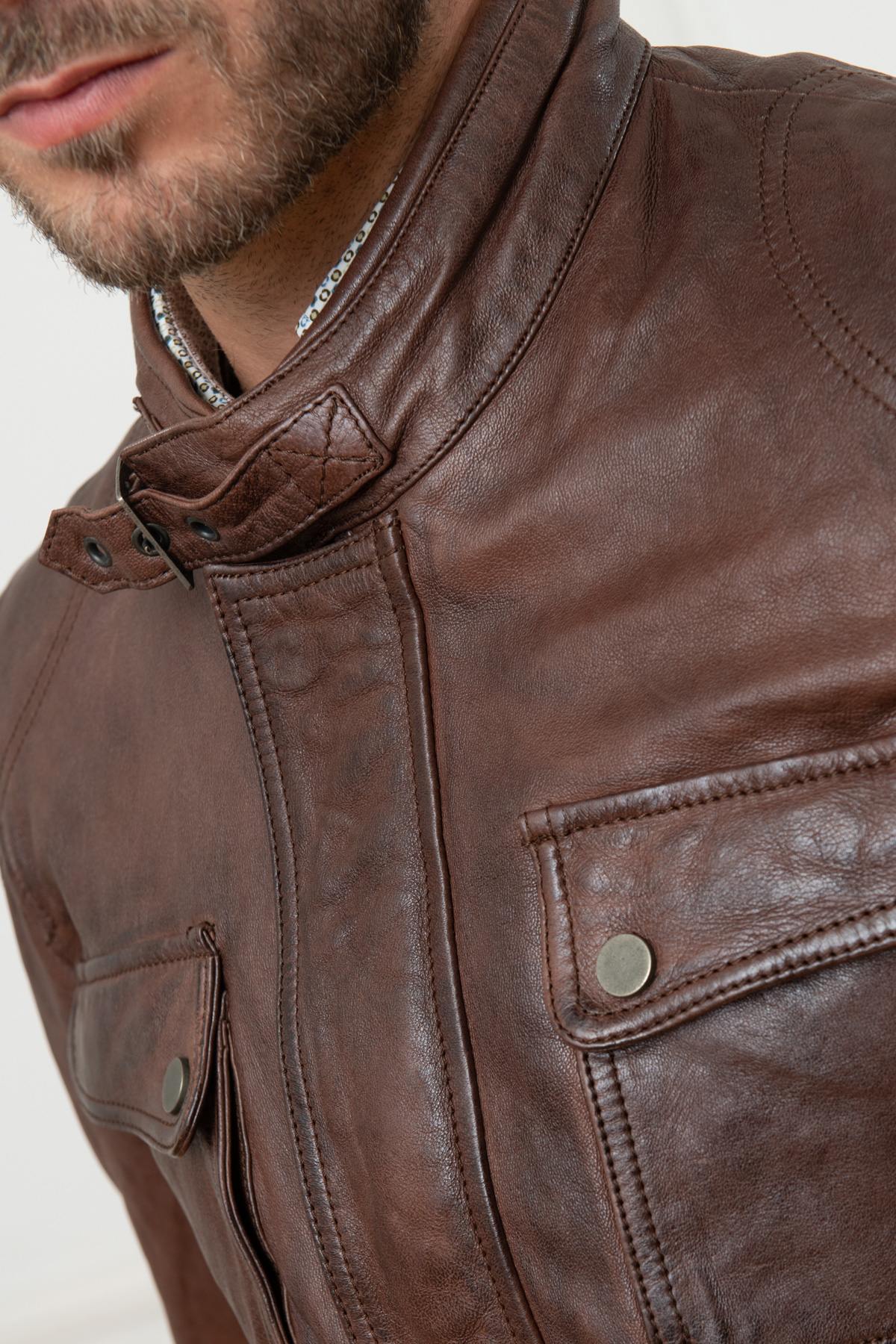 Brown safari leather jacket - Image n°8