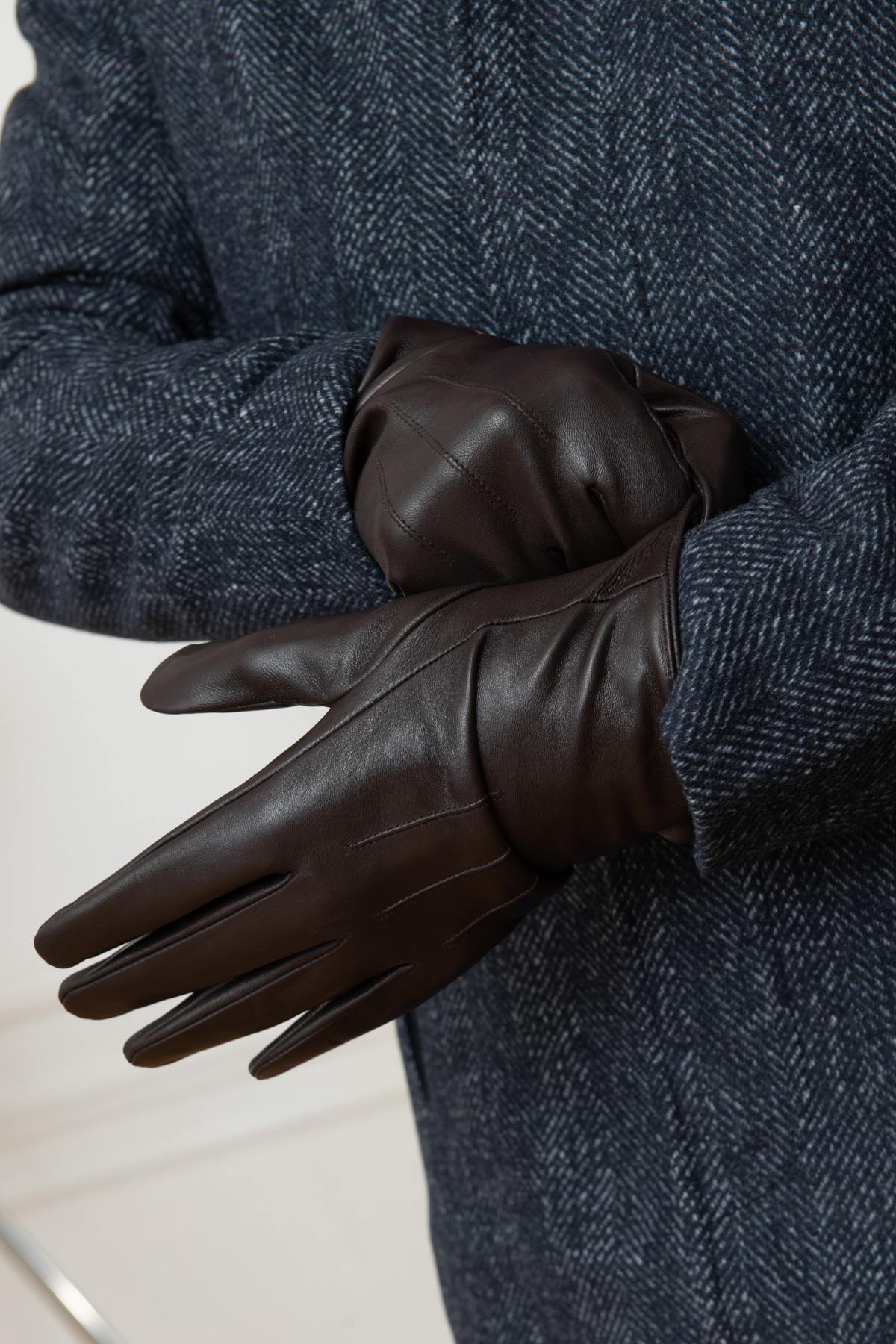 Chocolate leather gloves - Image n°4