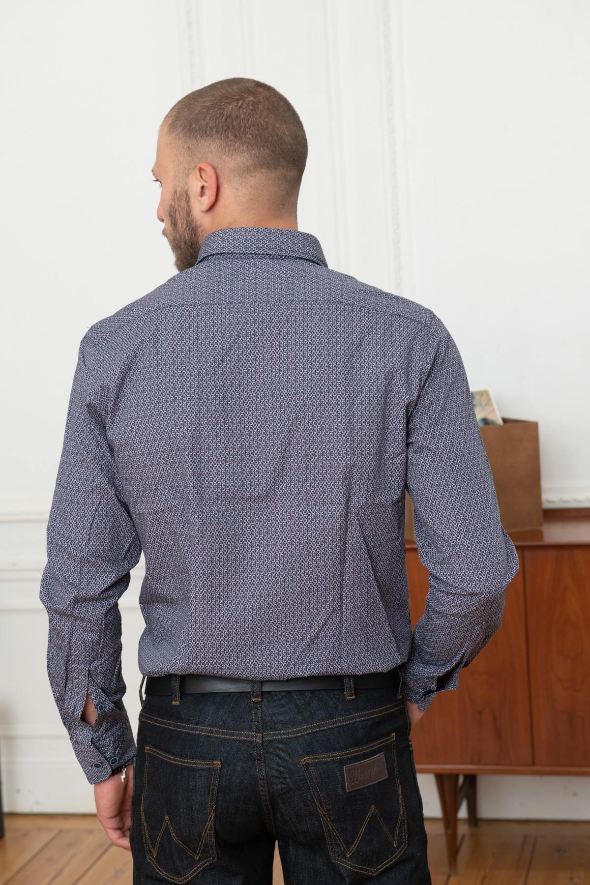 Men's blue patterned shirt - Image n°3