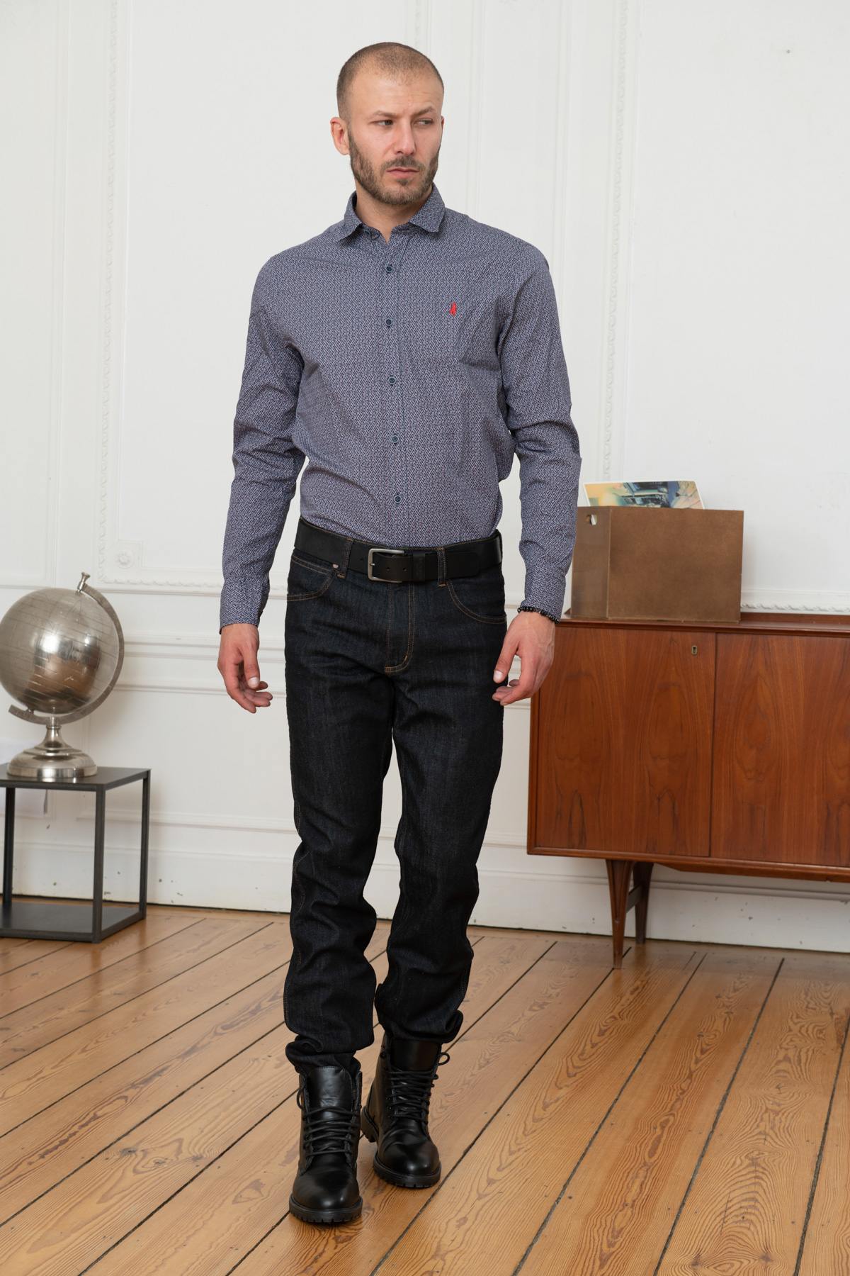 Men's blue patterned shirt - Image n°2