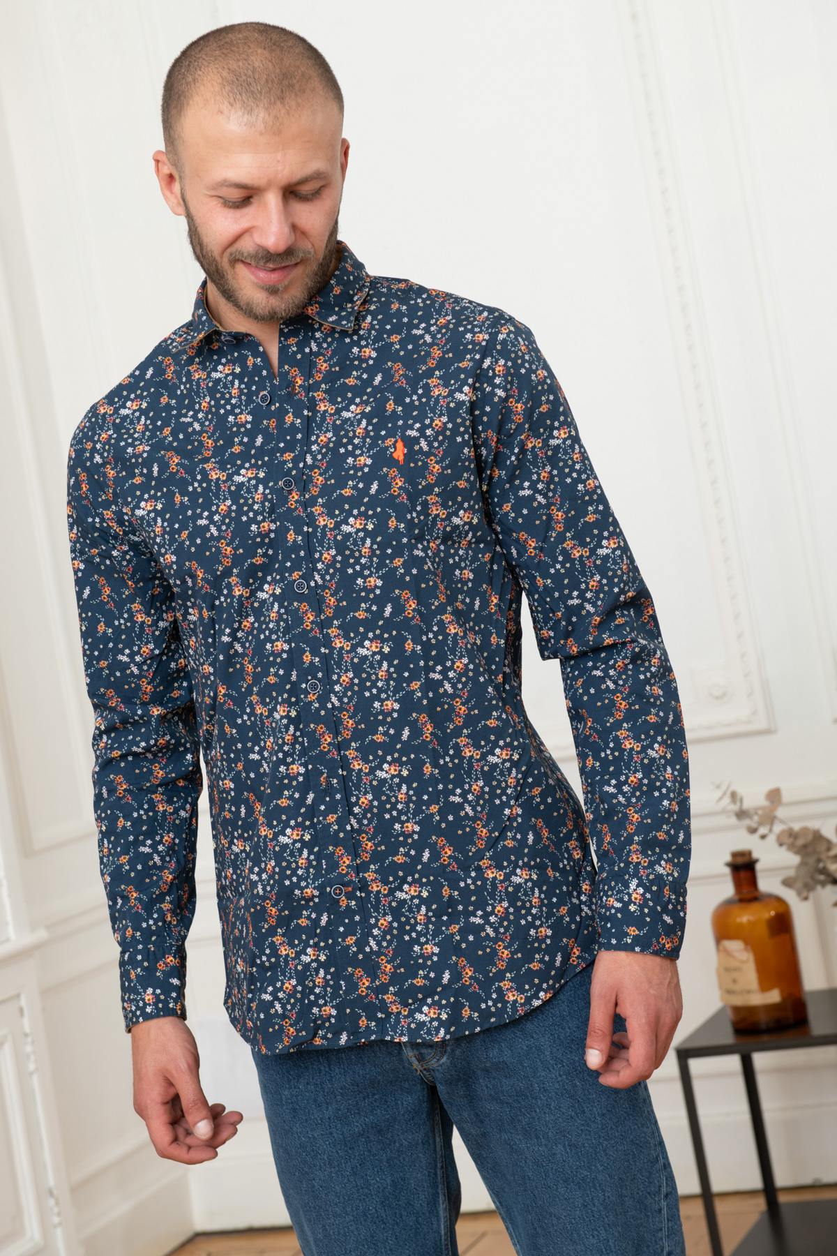 Blue floral shirt for men - Image n°3