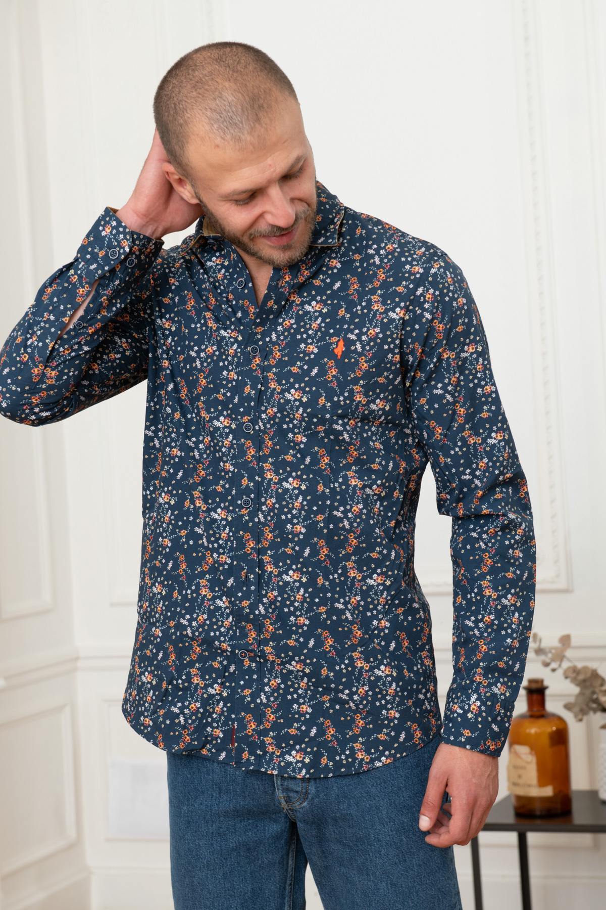 Blue floral shirt for men - Image n°1