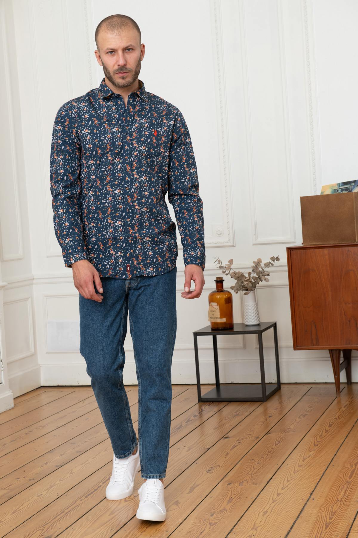 Blue floral shirt for men - Image n°2