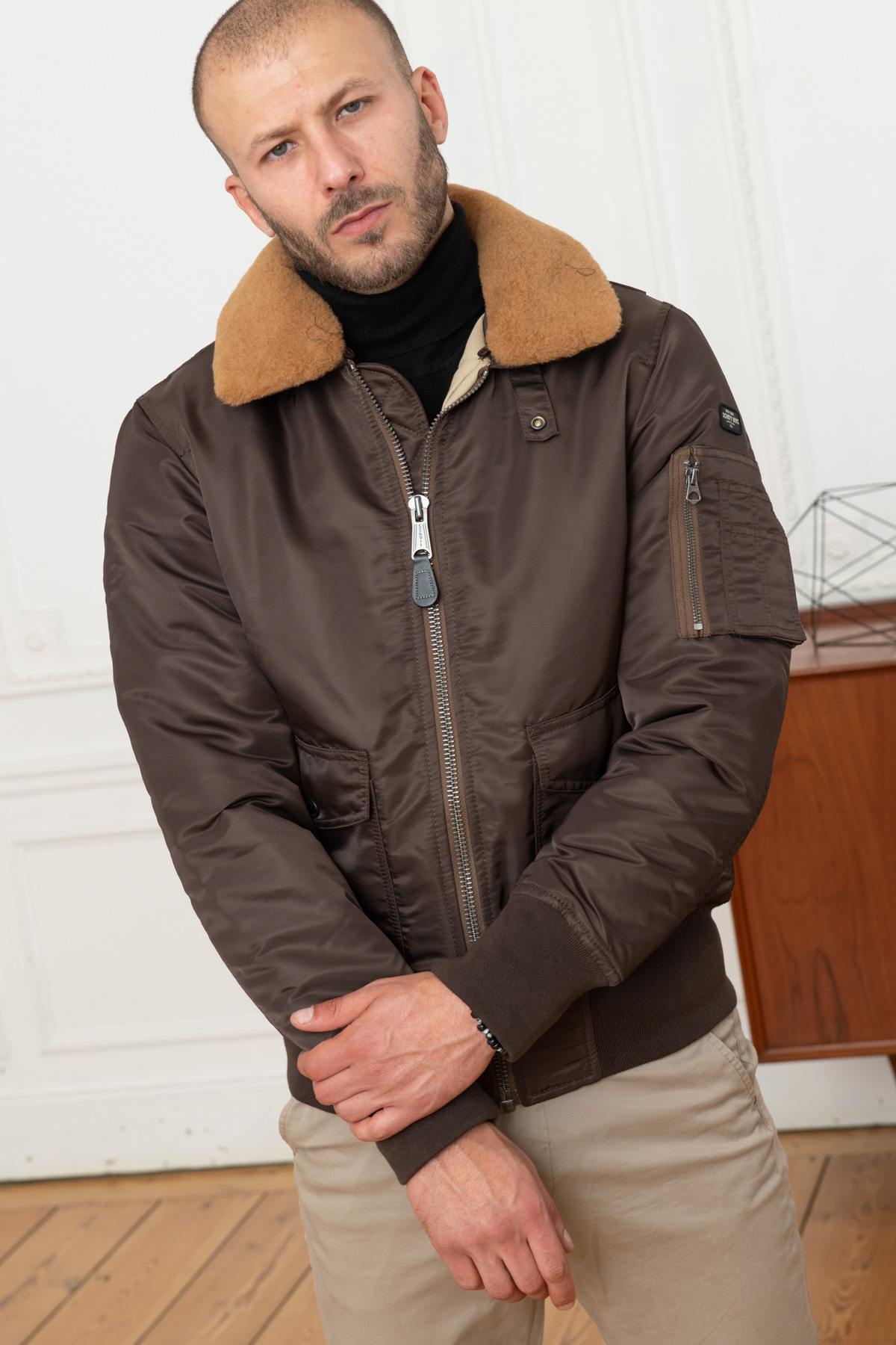 Brown nylon army bomber - Image n°1