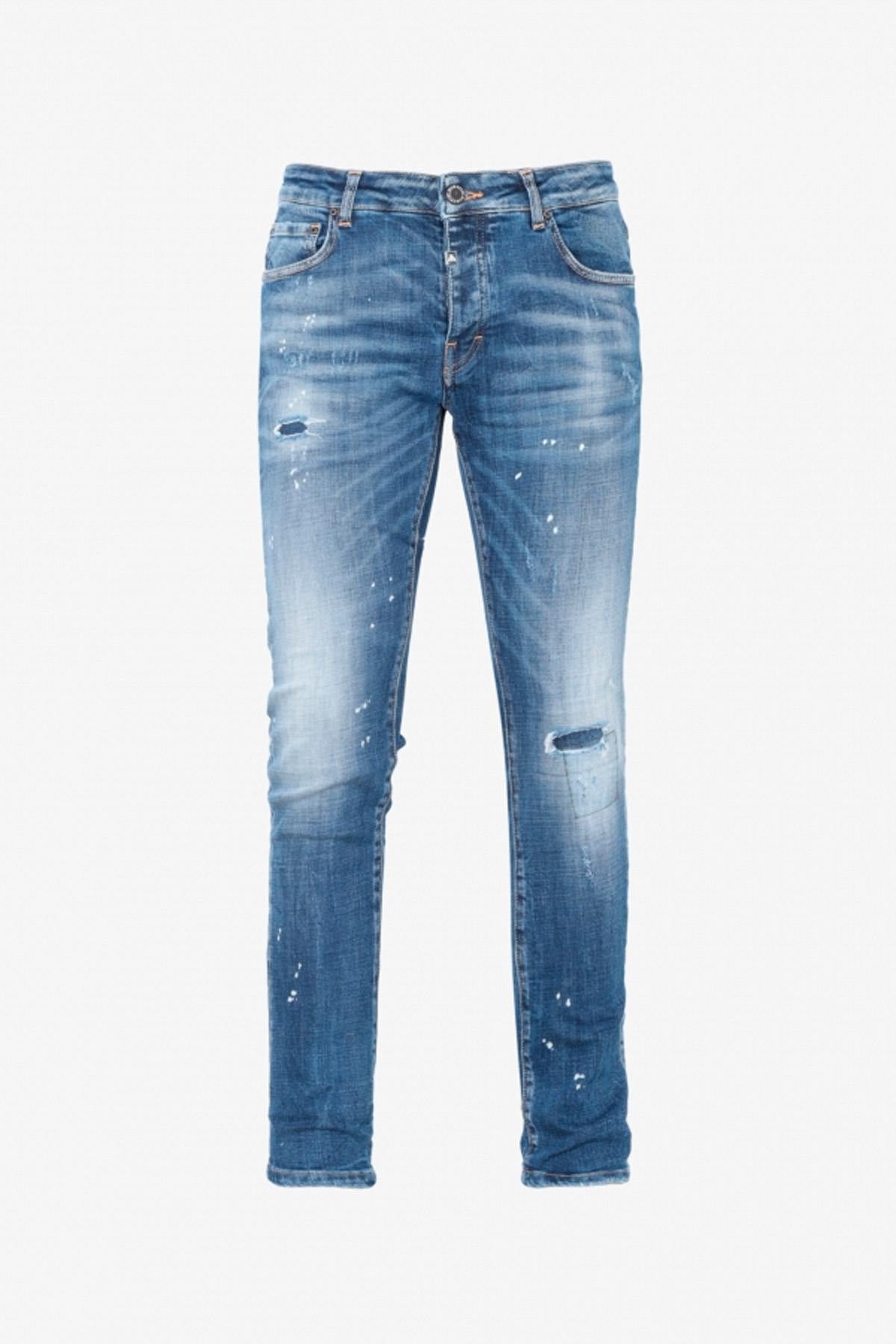 Washed blue distressed jeans - Image n°1