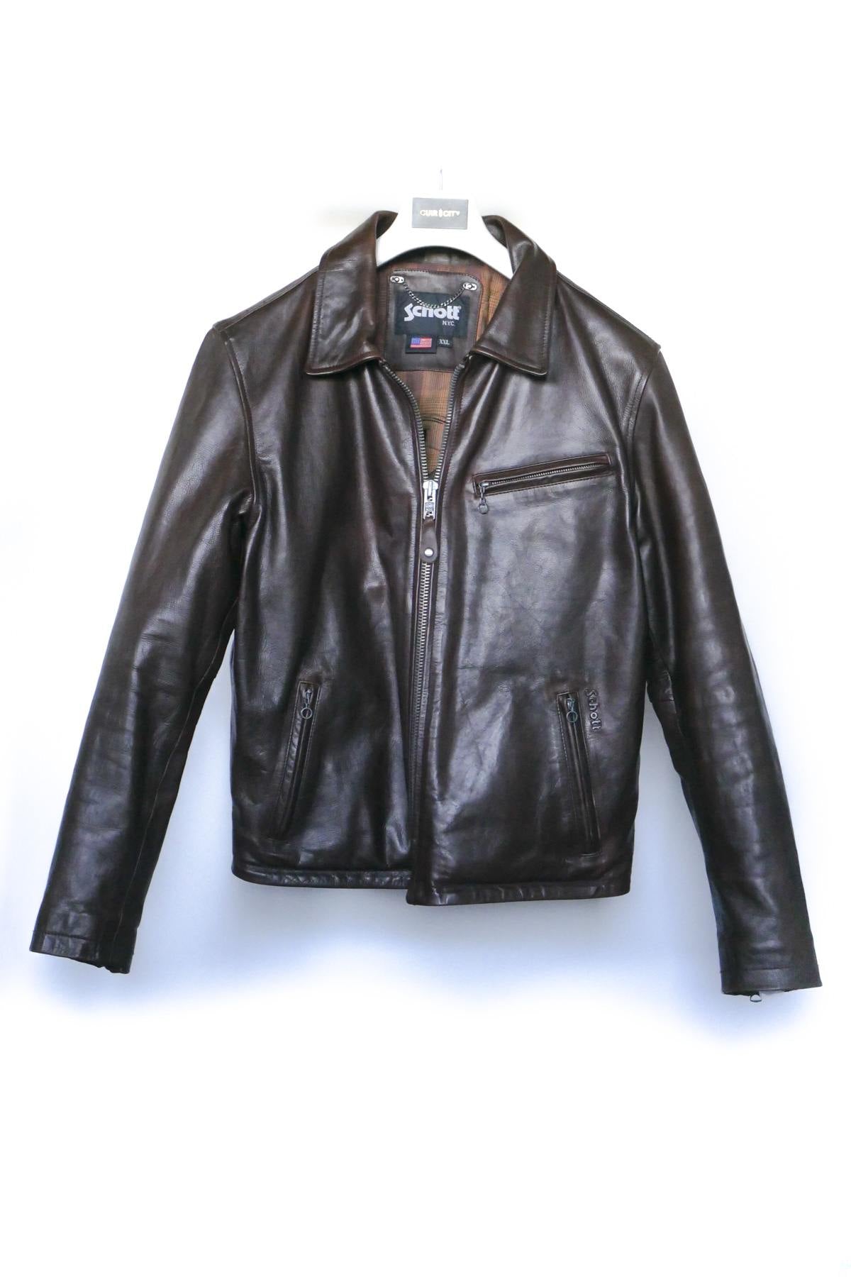 Men's brown shirt collar leather jacket - Image n°1