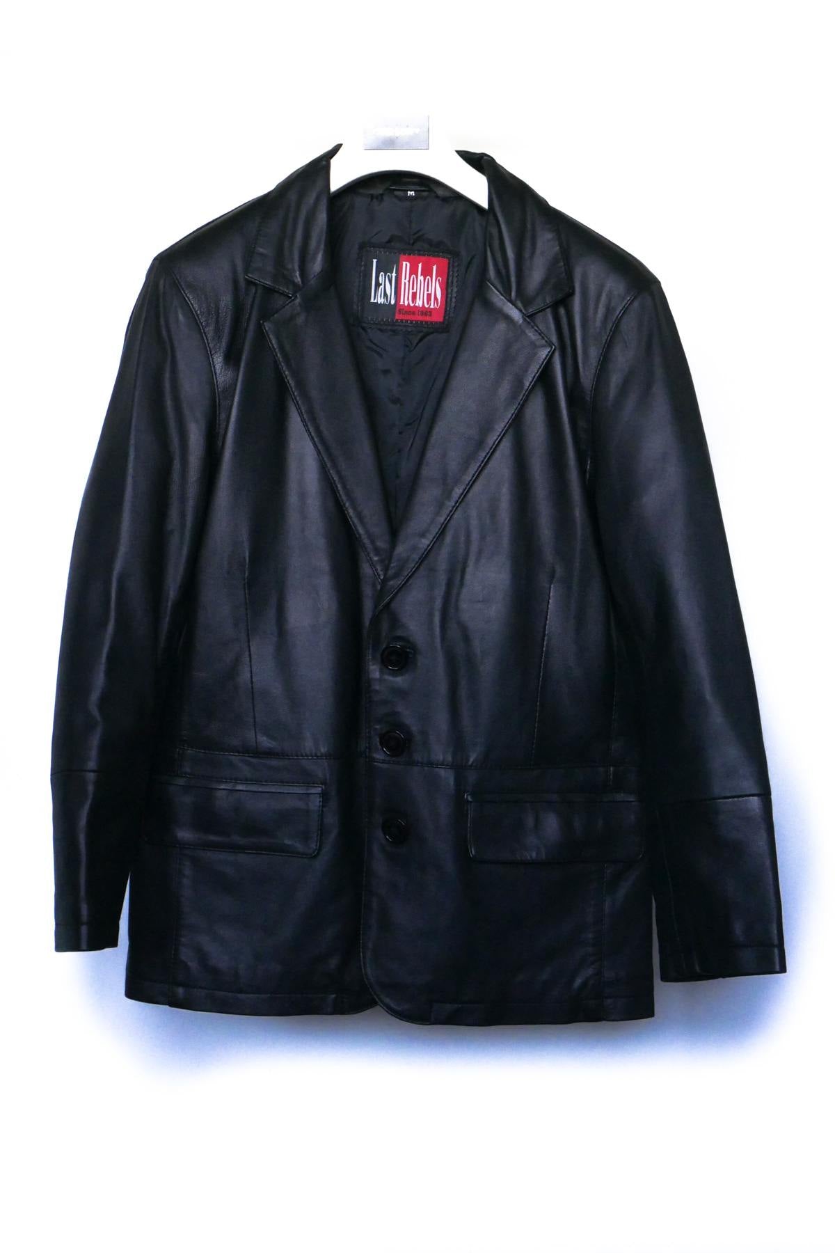 Men's black leather blazer - Image n°1