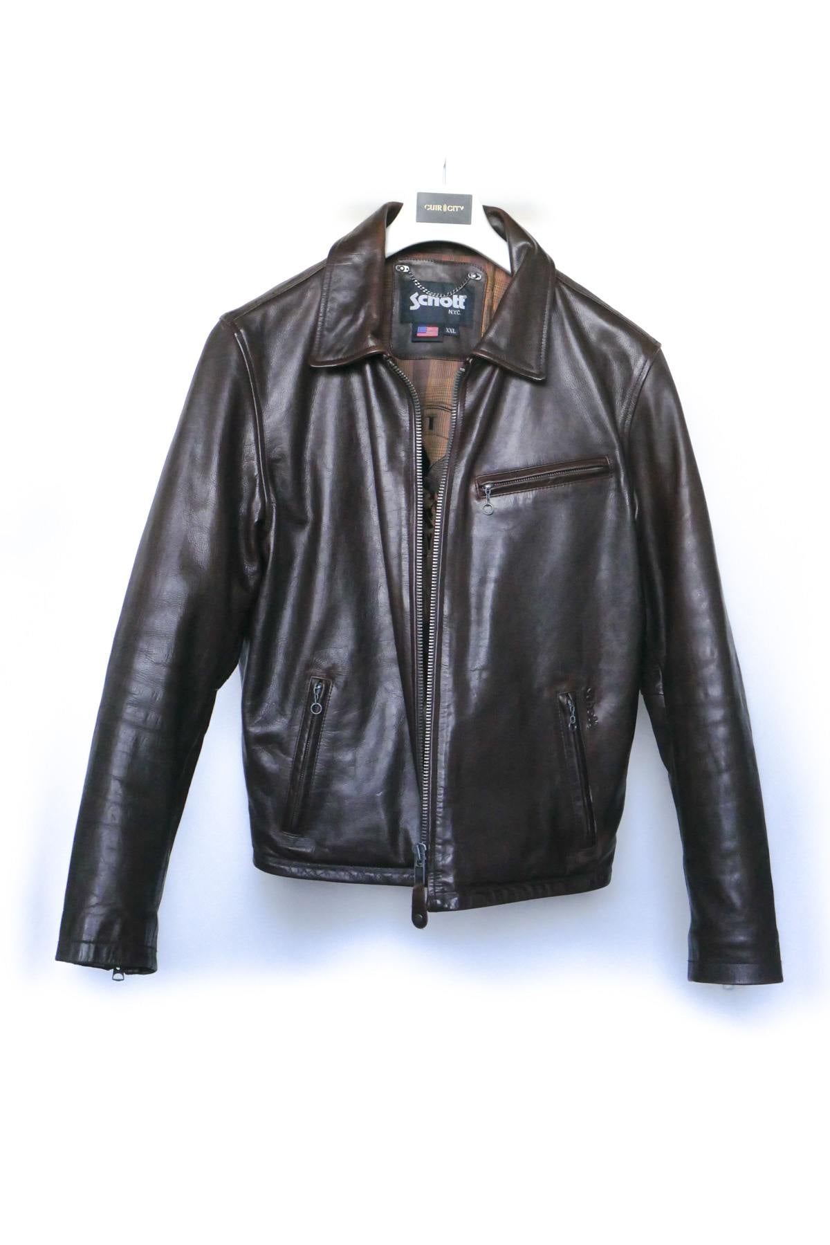 Men's brown shirt collar leather jacket - Image n°3