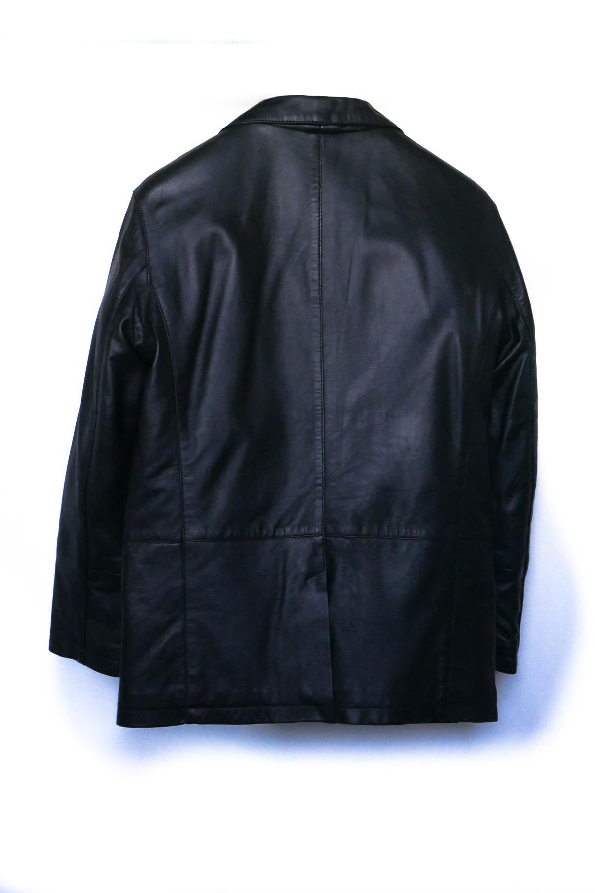 Men's black leather blazer - Image n°2