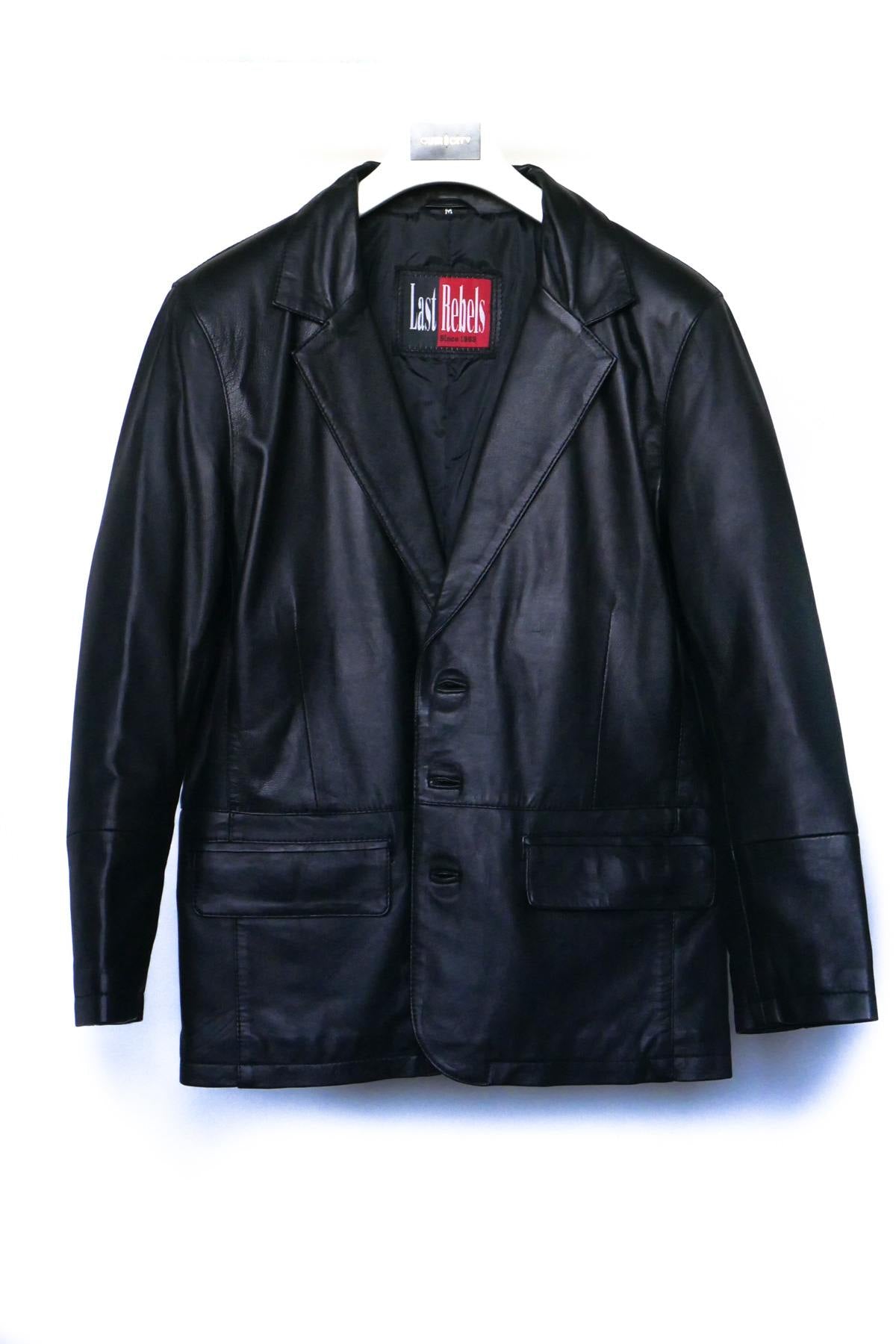 Men's black leather blazer - Image n°3