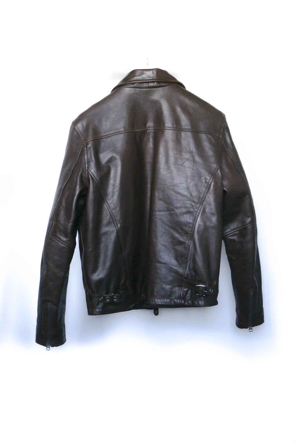 Men's brown shirt collar leather jacket - Image n°2