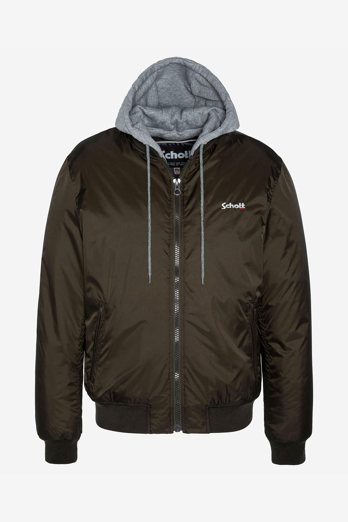 Khaki bomber jacket with removable hood - Image n°1