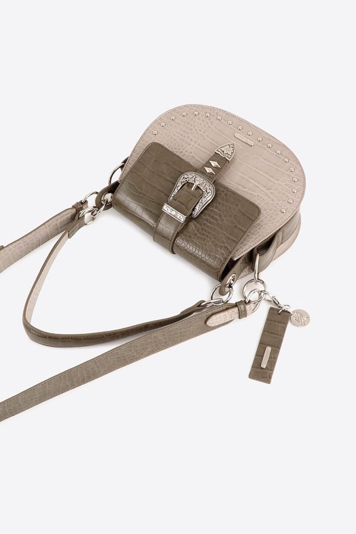 Women's gray and silver shoulder bag - Image n°8