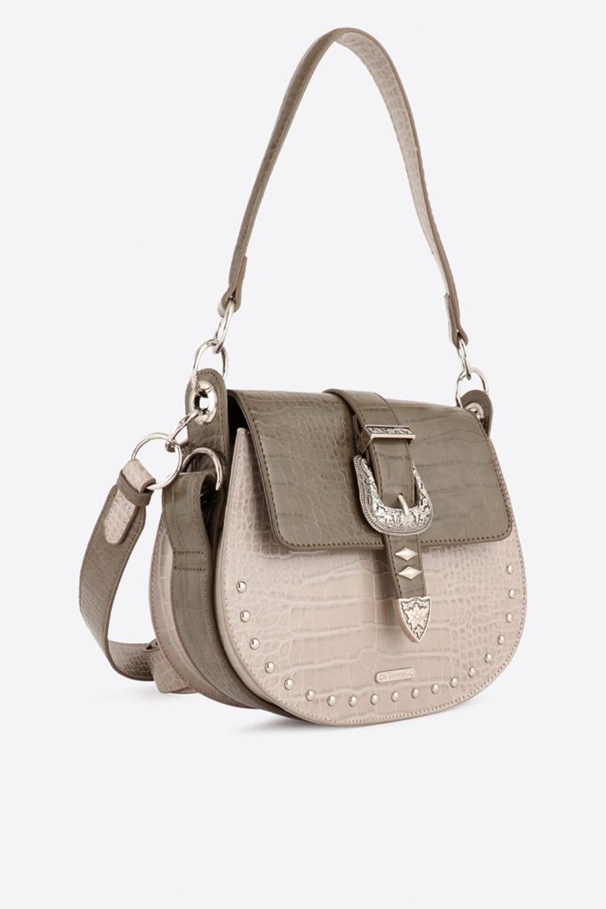 Women's gray and silver shoulder bag - Image n°1